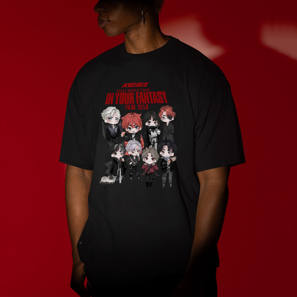 ATEEZ Chibi World Tour In Your Fantasy T-Shirt - Men view, Y2K kpop concert tee