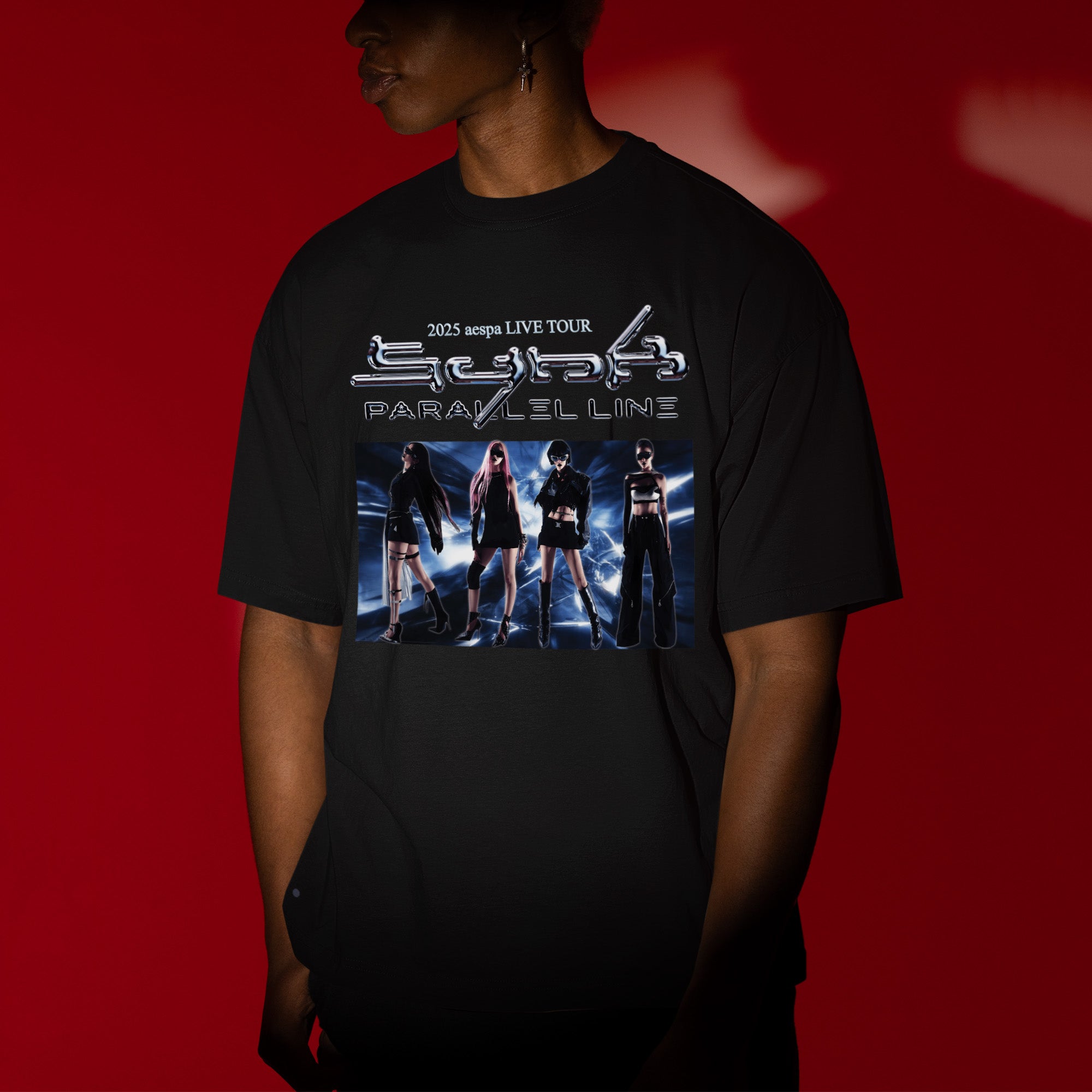 AESPA Live Tour Synk Graphic T-Shirt - Men view, Y2K kpop concert tee