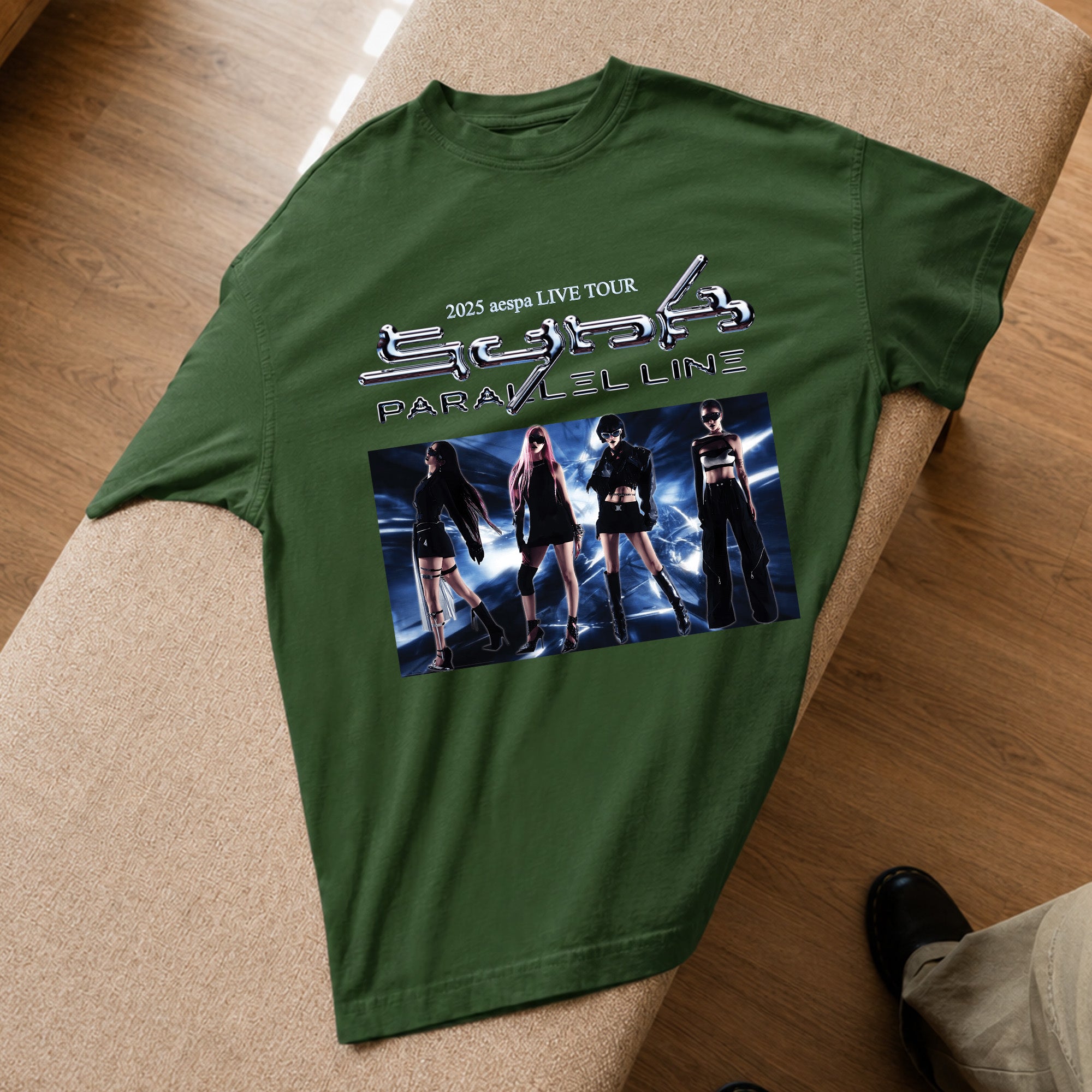 AESPA Live Tour Synk Graphic T-Shirt - Spread view, Y2K kpop concert tee