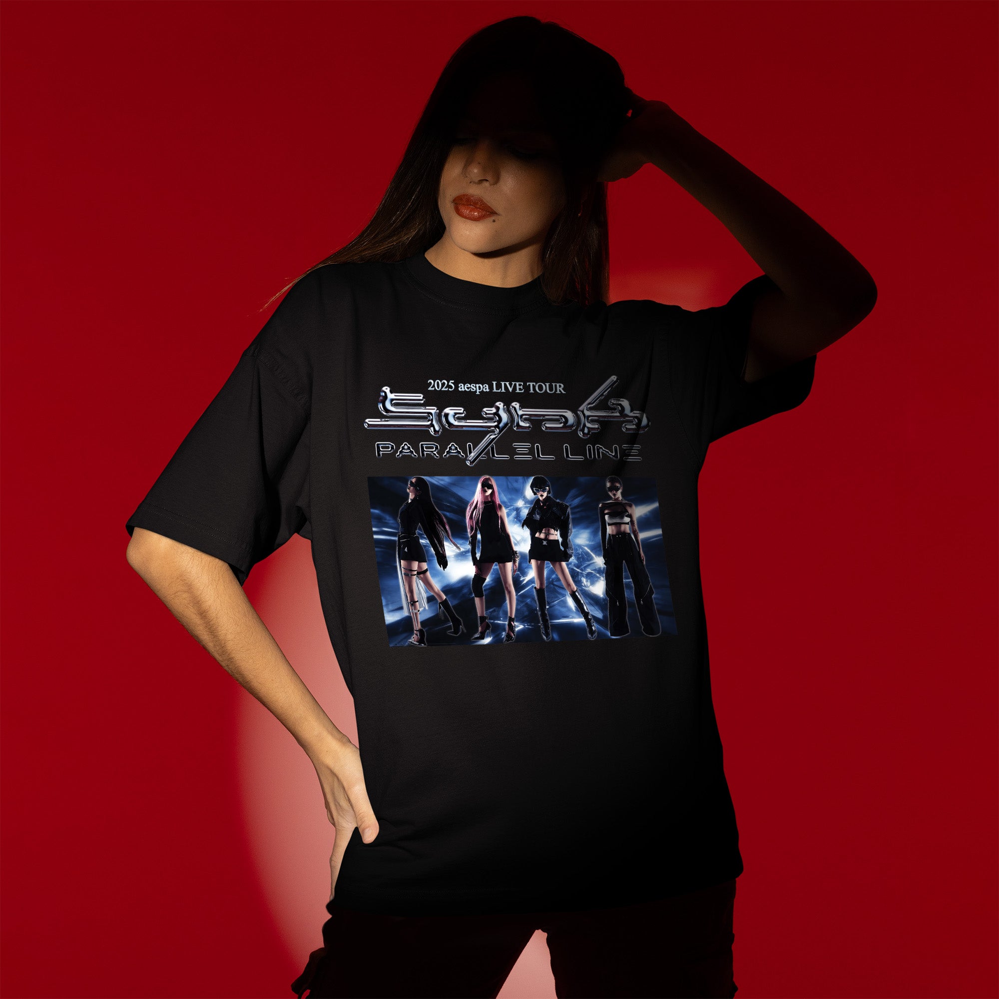 AESPA Live Tour Synk Graphic T-Shirt - Women view, Y2K kpop concert tee