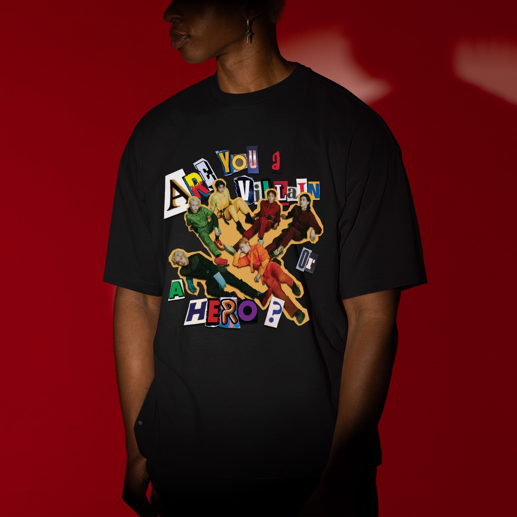 XDINARY HEROES Are You A Villain or A Hero T-Shirt - Men view, Y2K kpop concert tee