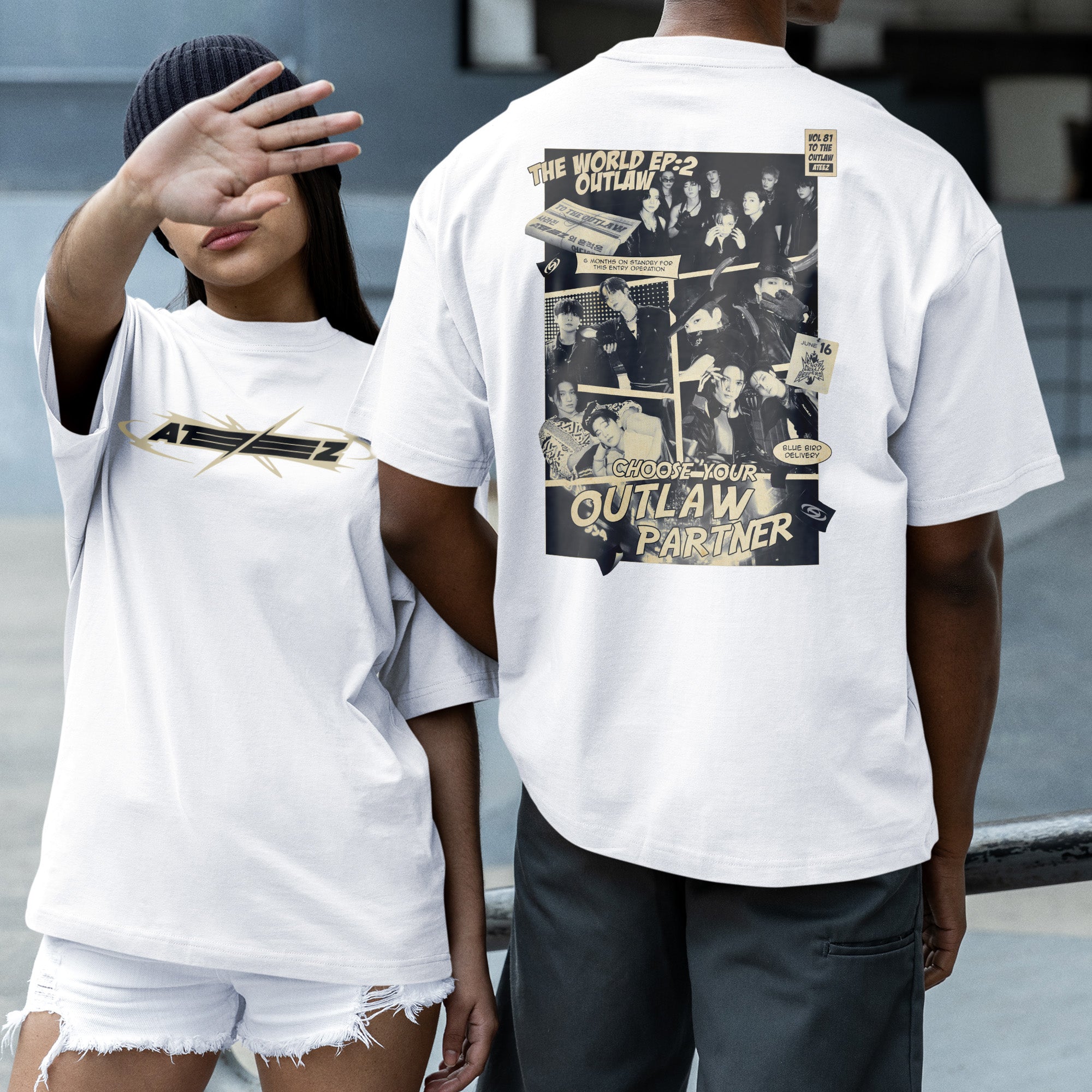 ATEEZ The Work Ep2 Outlaw T-Shirt - Couple 2 view, Y2K kpop concert tee
