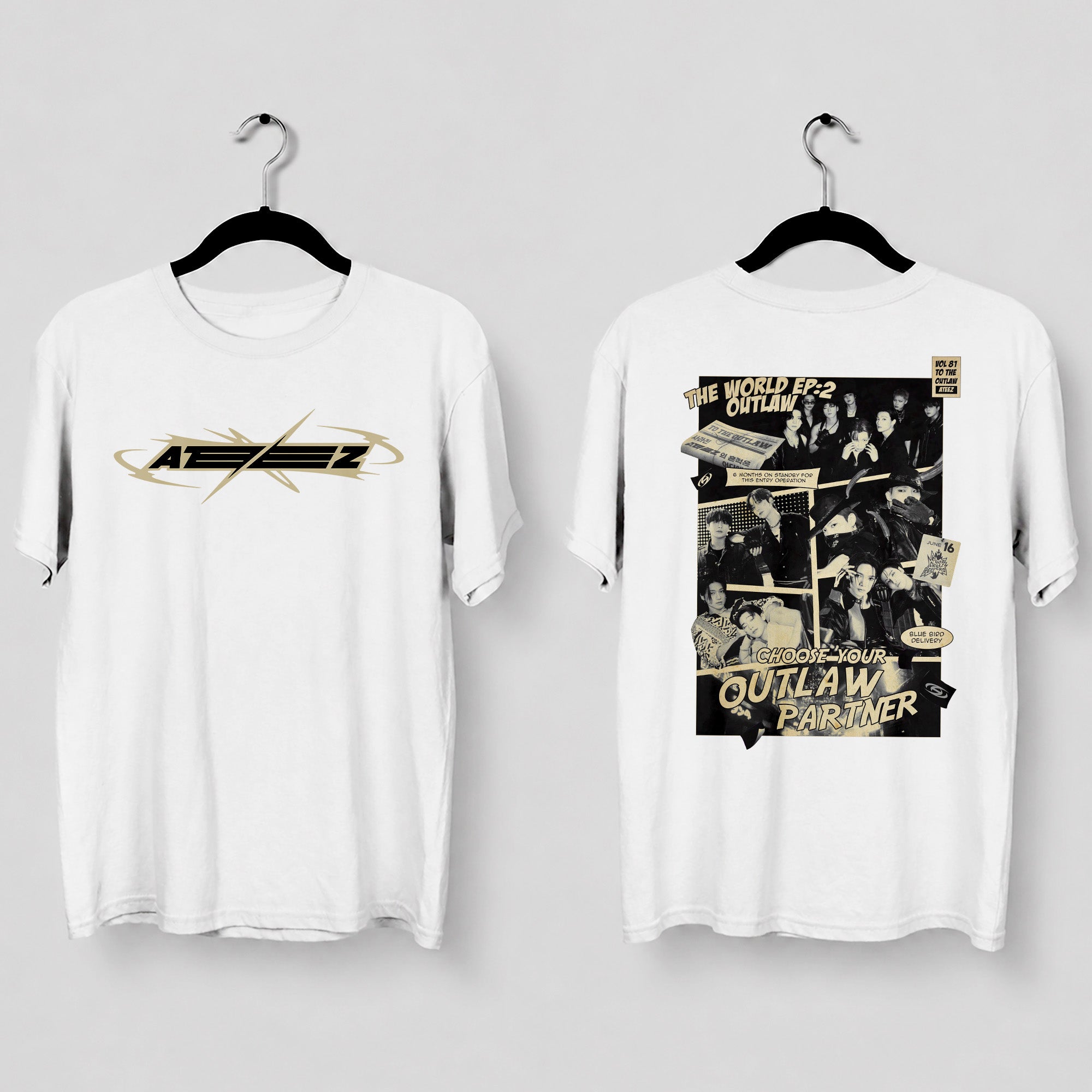 ATEEZ The Work Ep2 Outlaw T-Shirt - Main view, Y2K kpop concert tee