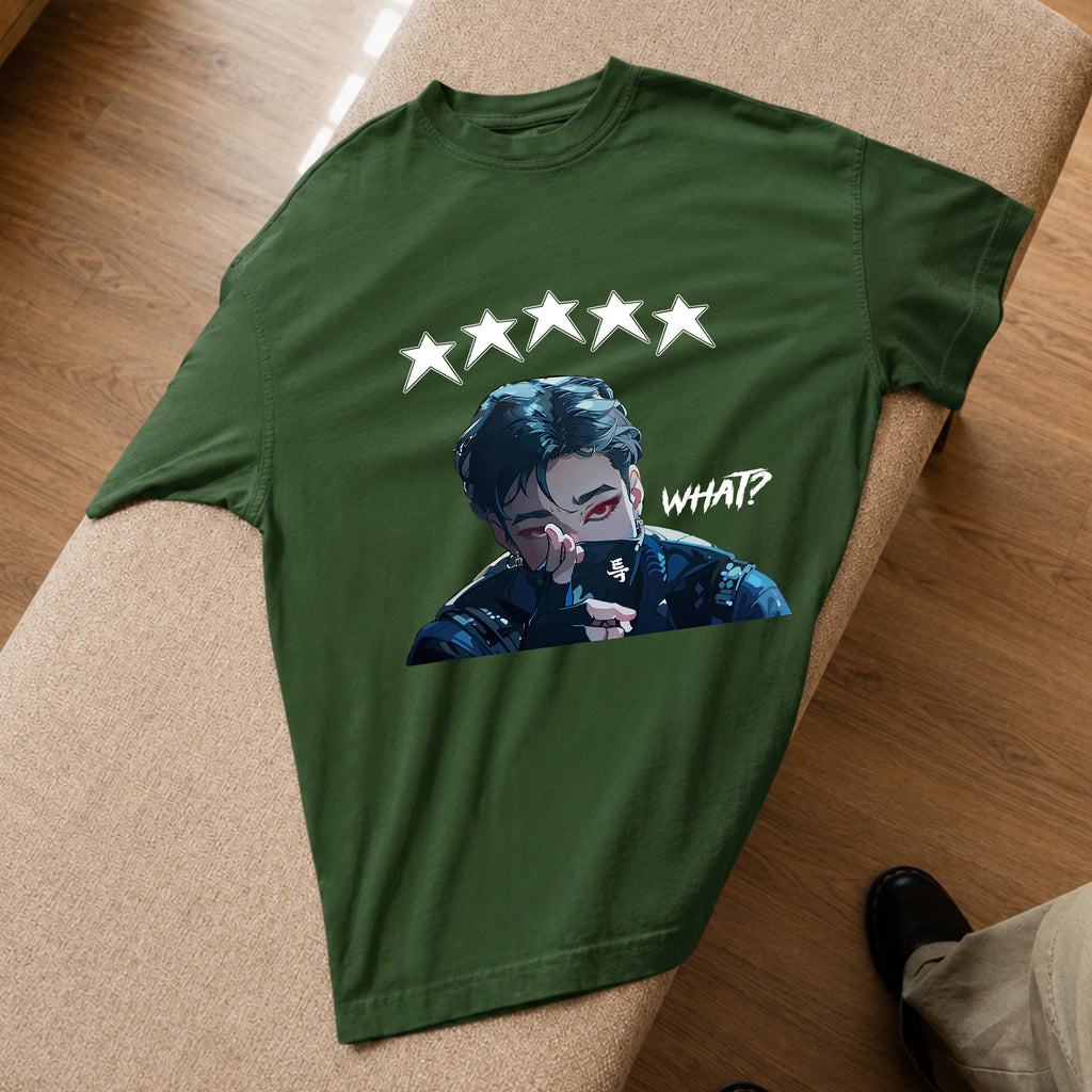 Stray Kids Bang Chan What T-Shirt - Spread view, Y2K kpop concert tee