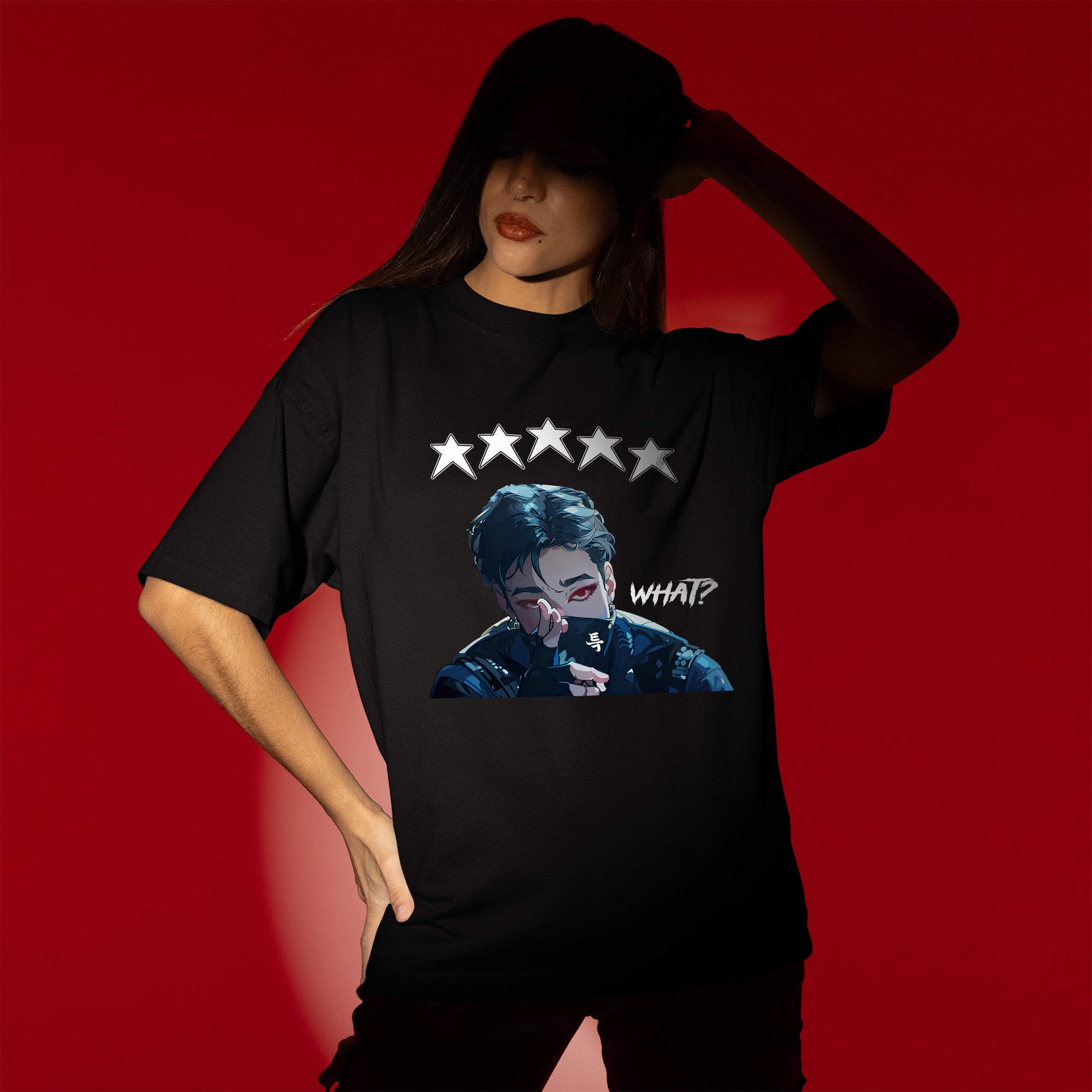 Stray Kids Bang Chan What T-Shirt - Women view, Y2K kpop concert tee