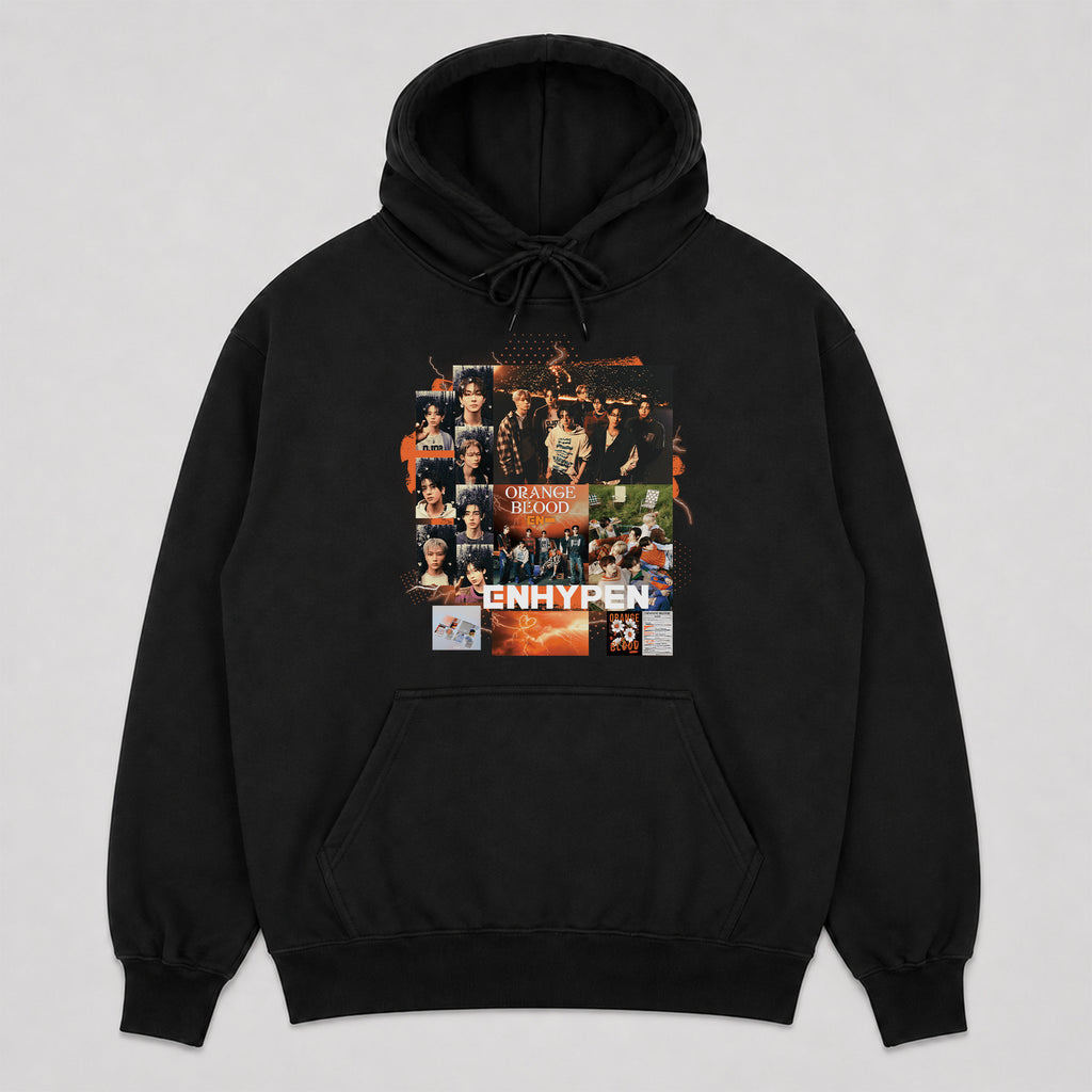 ENHYPEN Orange Blood Poster Collection Hoodie - Front view, Y2K kpop concert hoodie