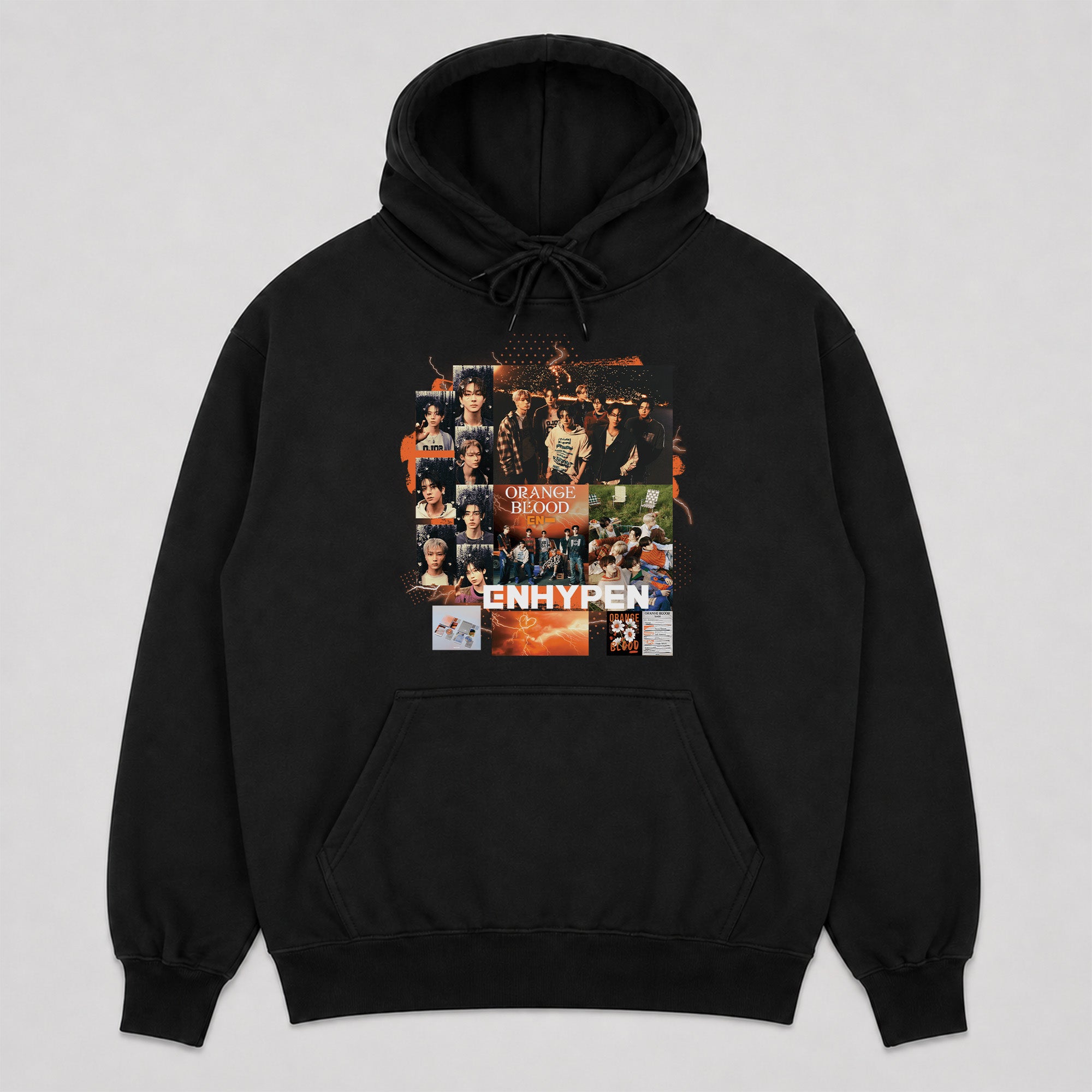 ENHYPEN Orange Blood Poster Collection Hoodie - Front view, Y2K kpop concert hoodie