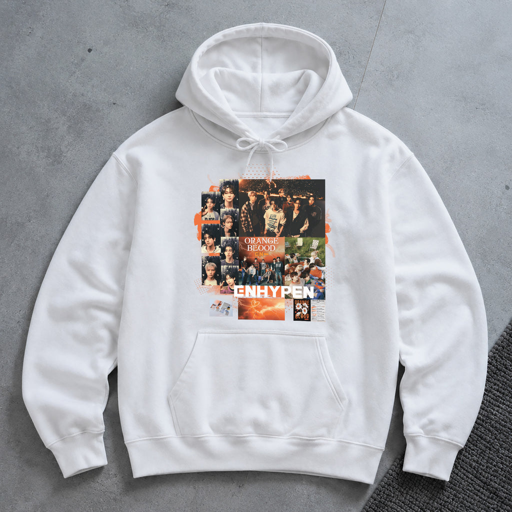 ENHYPEN Orange Blood Poster Collection Hoodie - Spread view, Y2K kpop concert hoodie