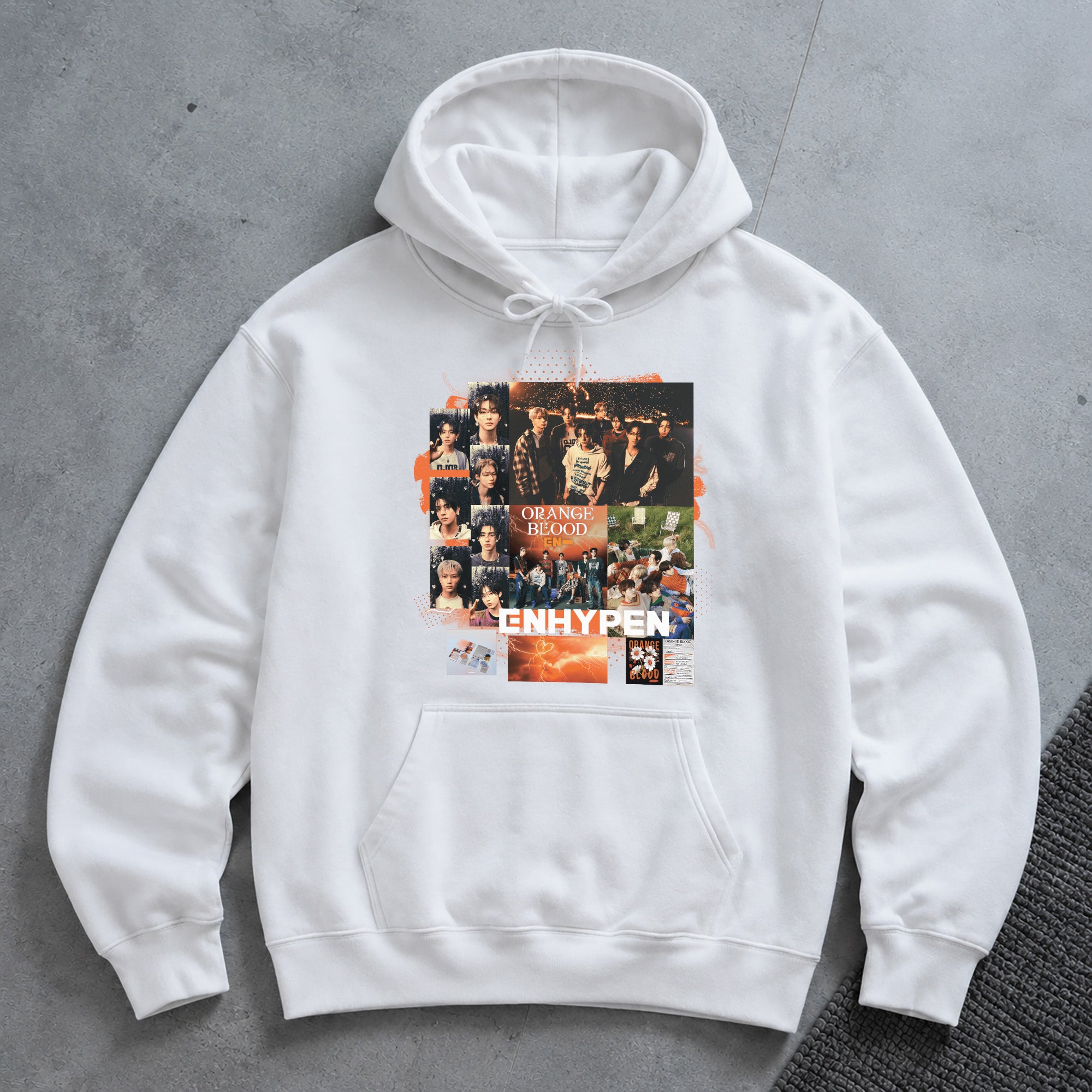 ENHYPEN Orange Blood Poster Collection Hoodie - Spread view, Y2K kpop concert hoodie