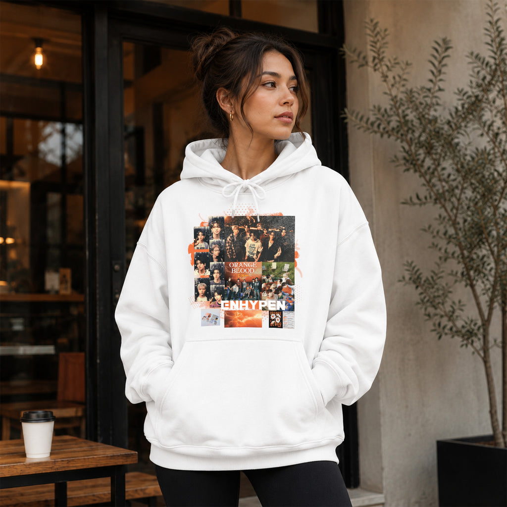 ENHYPEN Orange Blood Poster Collection Hoodie - Women view, Y2K kpop concert hoodie