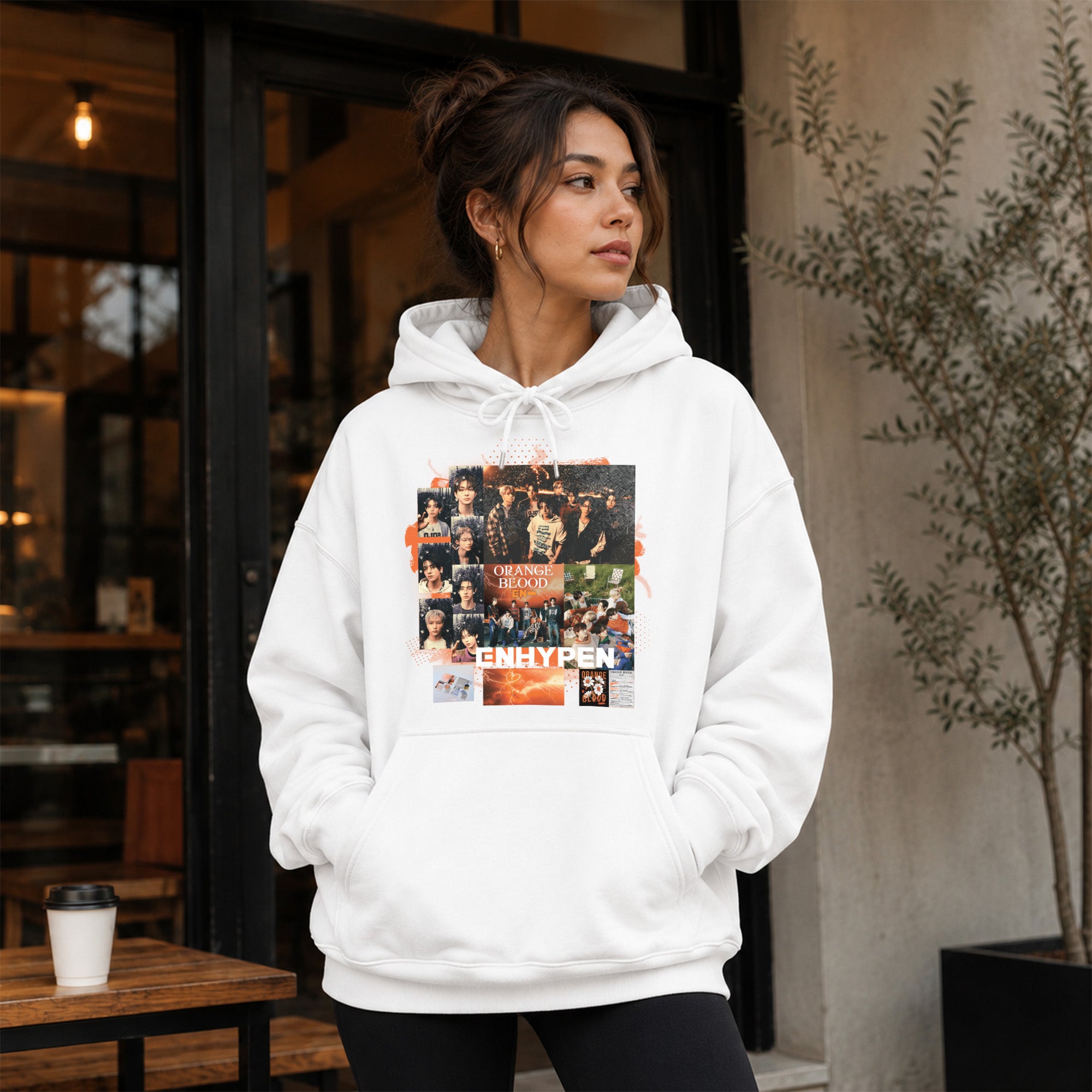 ENHYPEN Orange Blood Poster Collection Hoodie - Women view, Y2K kpop concert hoodie
