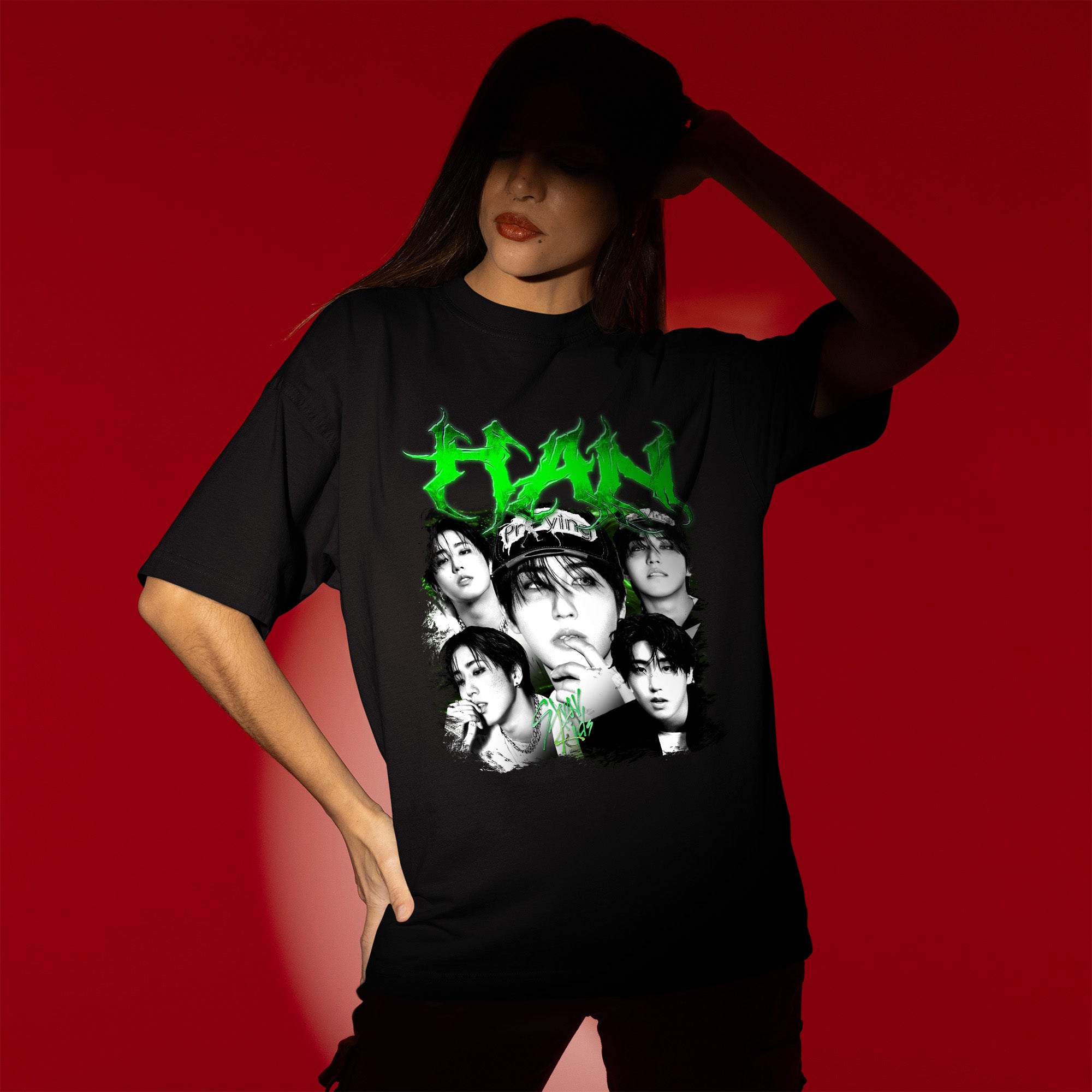 Stray Kids Graphic Han T-Shirt - Women view, Y2K kpop concert tee