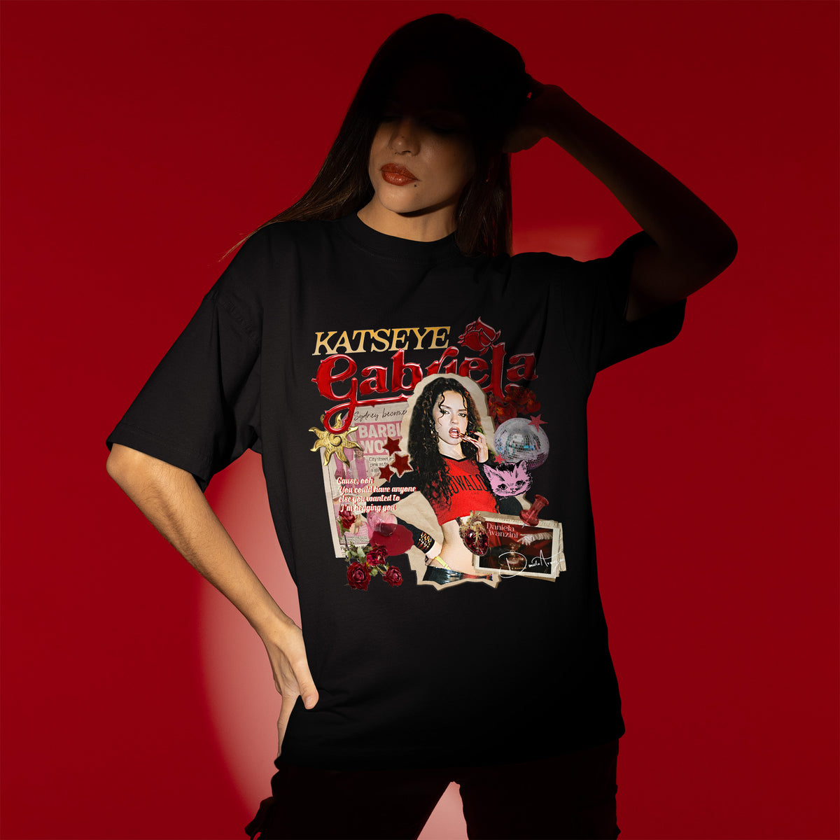 KATSEYE Gabriela Daniela T-Shirt - Women view, Y2K kpop concert tee
