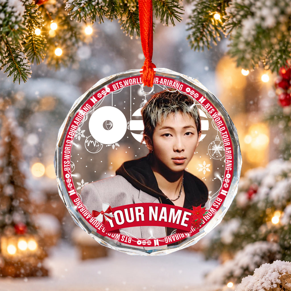 BTS Arirang Bias Member Custom Name Ornament - RM glass round ornament, fan-made kpop personalized Christmas ornament