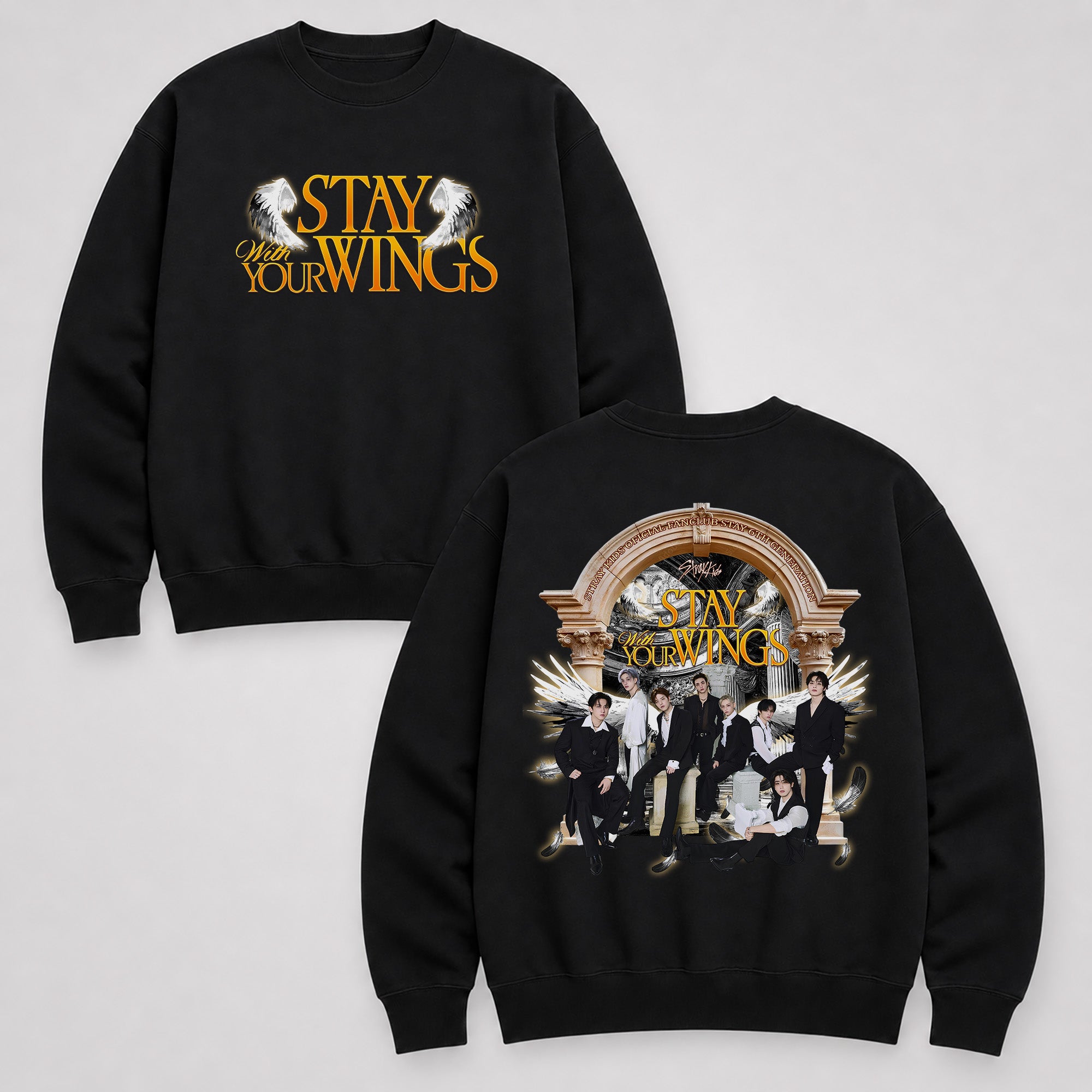 Stray Kids Stay With Your Wings Sweatshirt - Main view, Y2K kpop concert sweatshirt