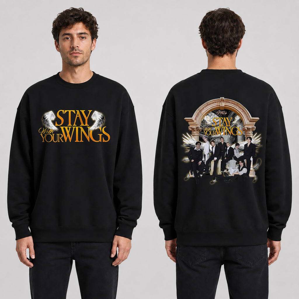 Stray Kids Stay With Your Wings Sweatshirt - Men view, Y2K kpop concert sweatshirt