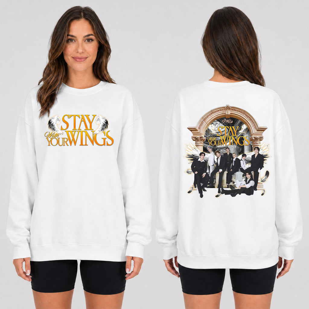 Stray Kids Stay With Your Wings Sweatshirt - Women view, Y2K kpop concert sweatshirt