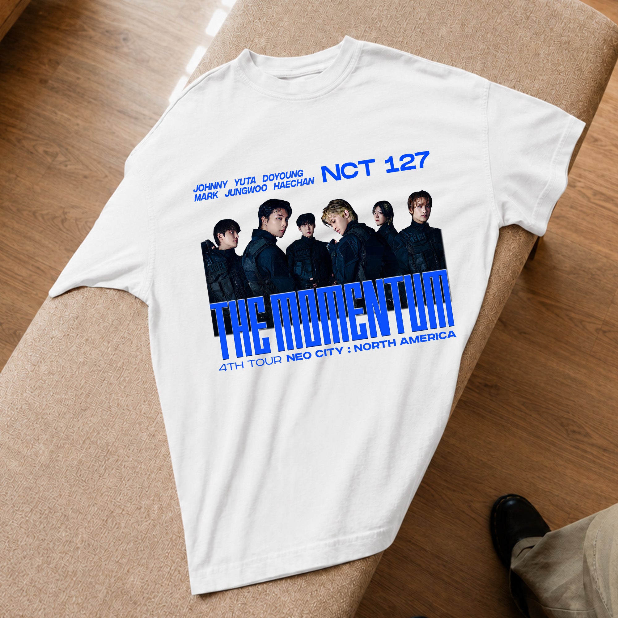 NCT 127 The Momentum Member T-Shirt - Spread view, Y2K kpop concert tee