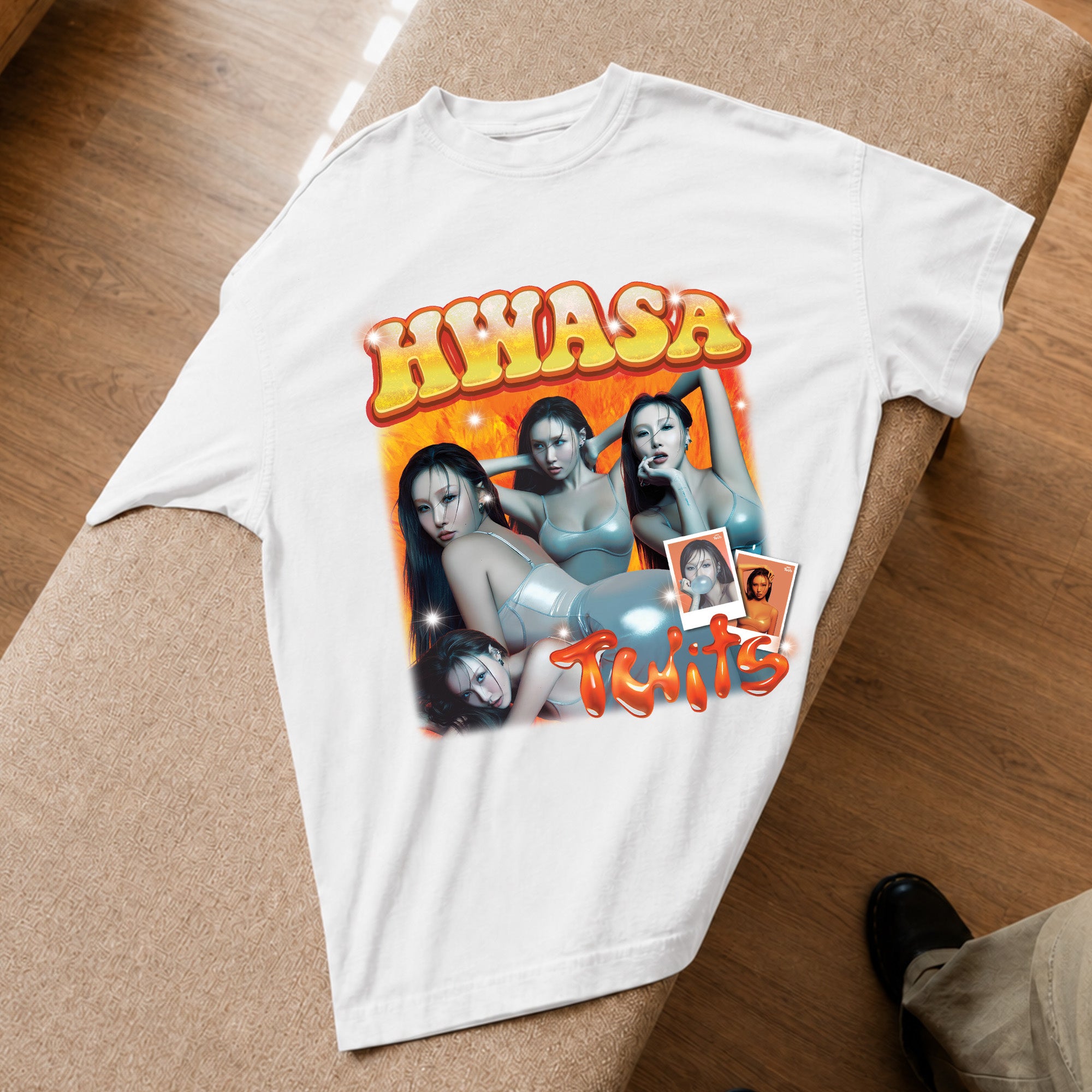 Hwasa Twits Graphic T-Shirt - Spread view, Y2K kpop concert tee