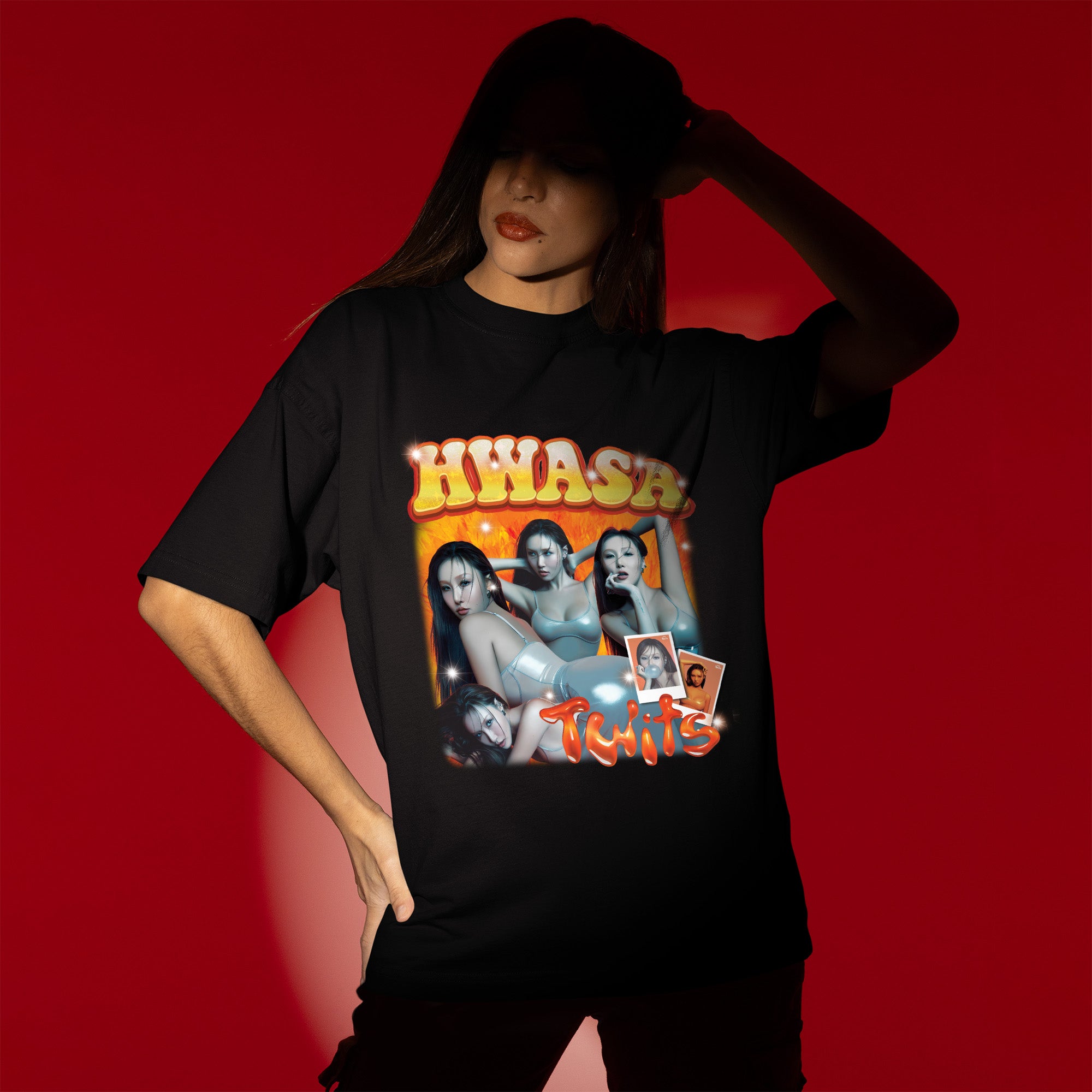 Hwasa Twits Graphic T-Shirt - Women view, Y2K kpop concert tee