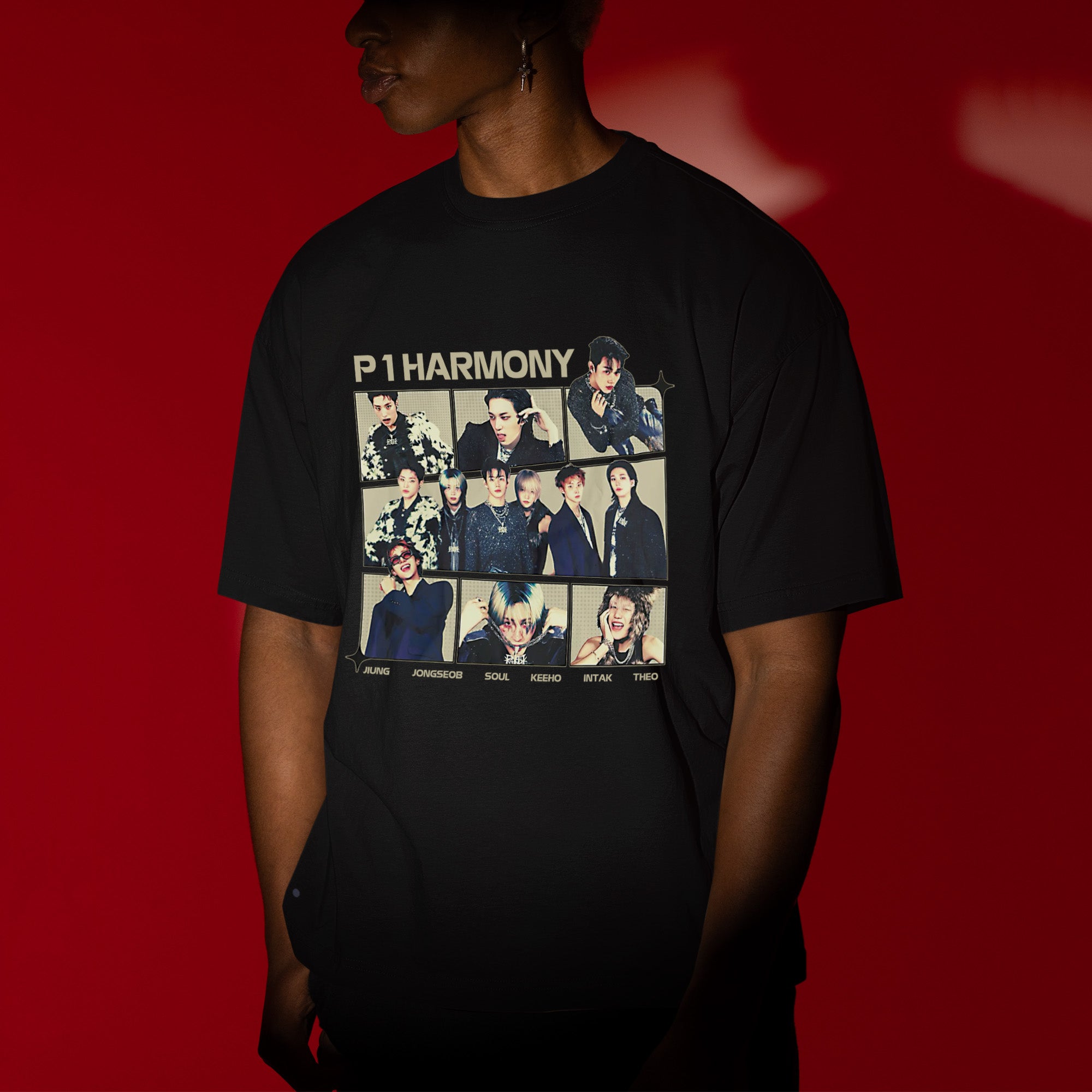 P1Harmony Member T-Shirt - Men view, Y2K kpop concert tee