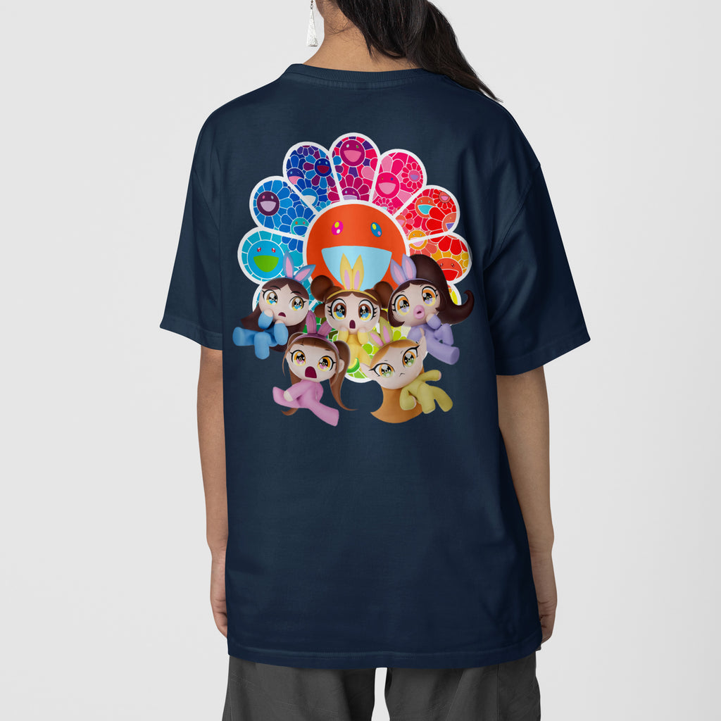 NewJeans Cute Member Chibi T-Shirt - Back view, Y2K kpop concert tee