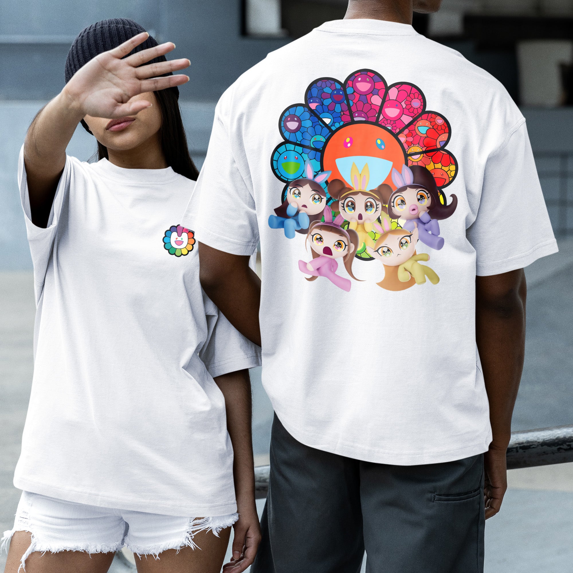 NewJeans Cute Member Chibi T-Shirt - Couple 2 view, Y2K kpop concert tee