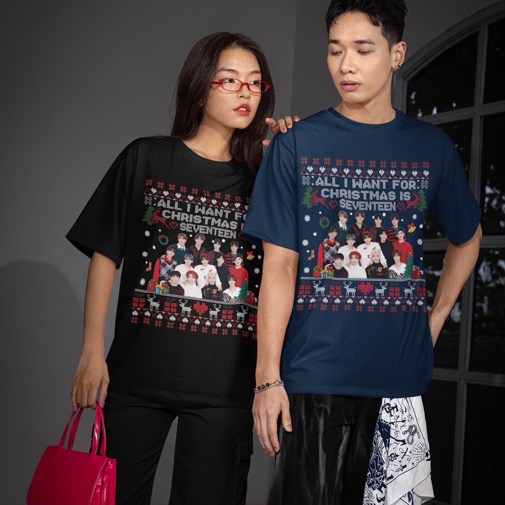 SEVENTEEN Christmas T-Shirt - Couple view, Y2K kpop concert tee