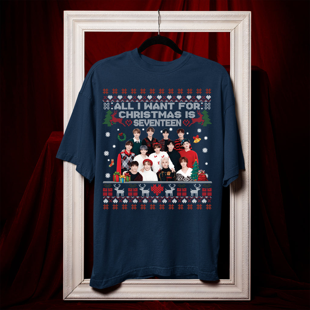 SEVENTEEN Christmas T-Shirt - Hang view, Y2K kpop concert tee