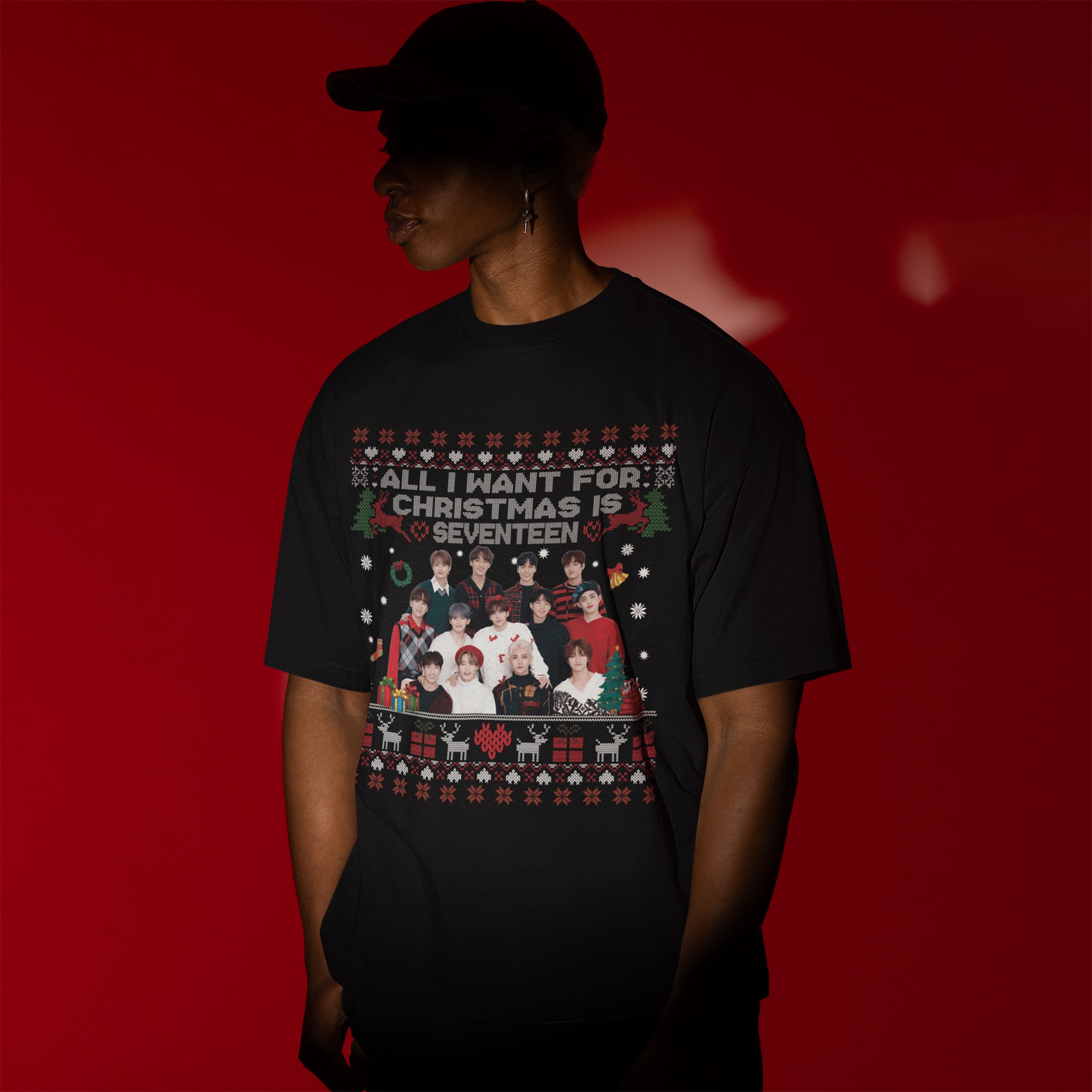 SEVENTEEN Christmas T-Shirt - Men view, Y2K kpop concert tee