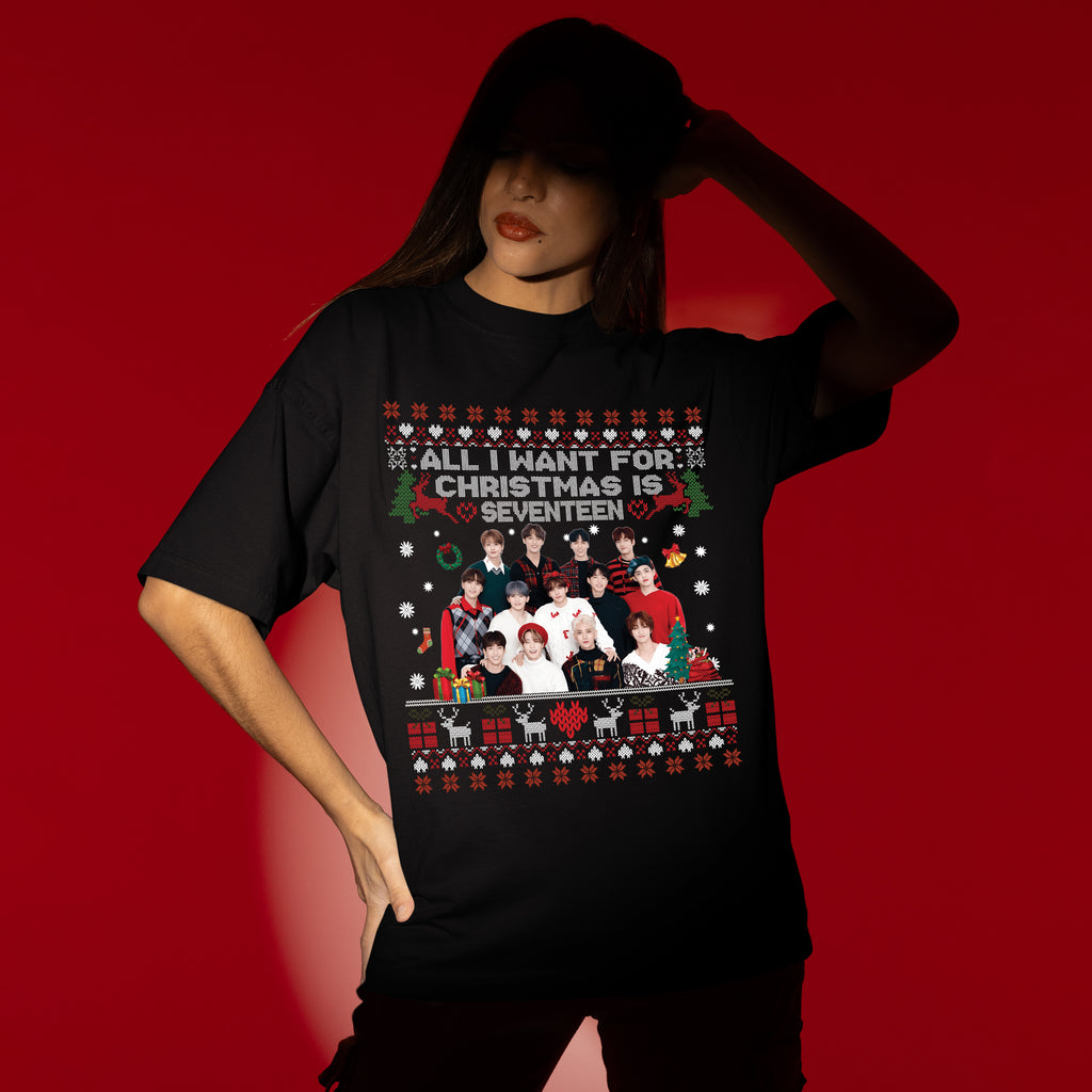 SEVENTEEN Christmas T-Shirt - Women view, Y2K kpop concert tee