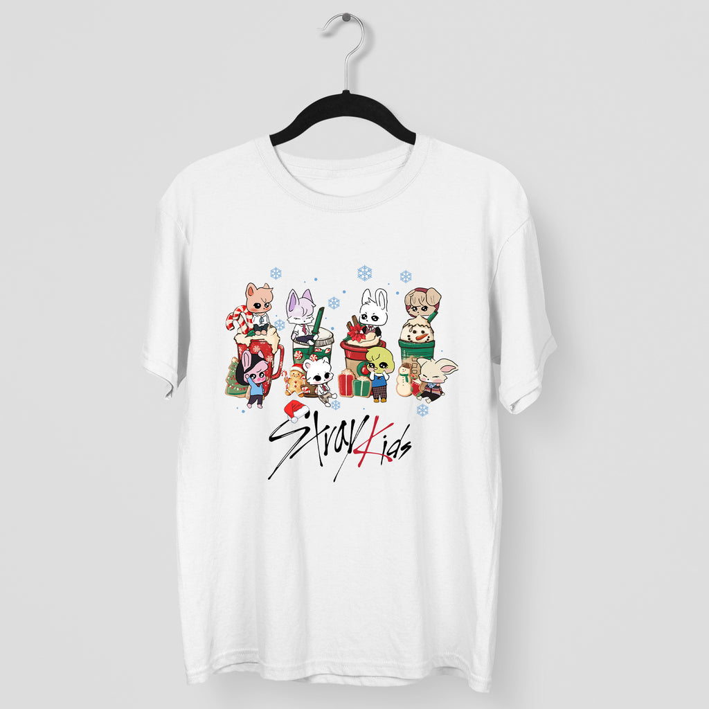Stray Kids Cute Skzoo Drinks Christmas T-Shirt - Main view, Y2K kpop concert tee