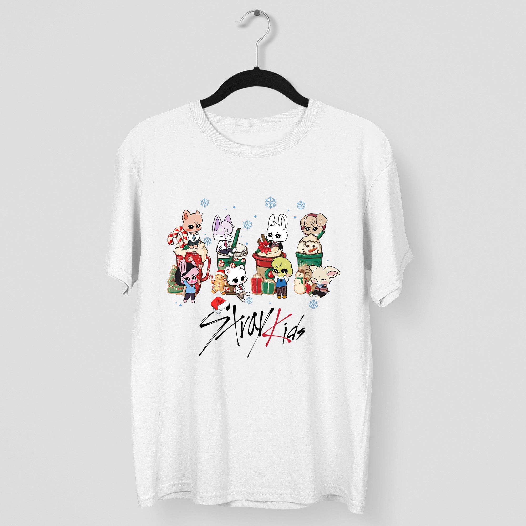 Stray Kids Cute Skzoo Drinks Christmas T-Shirt - Main view, Y2K kpop concert tee