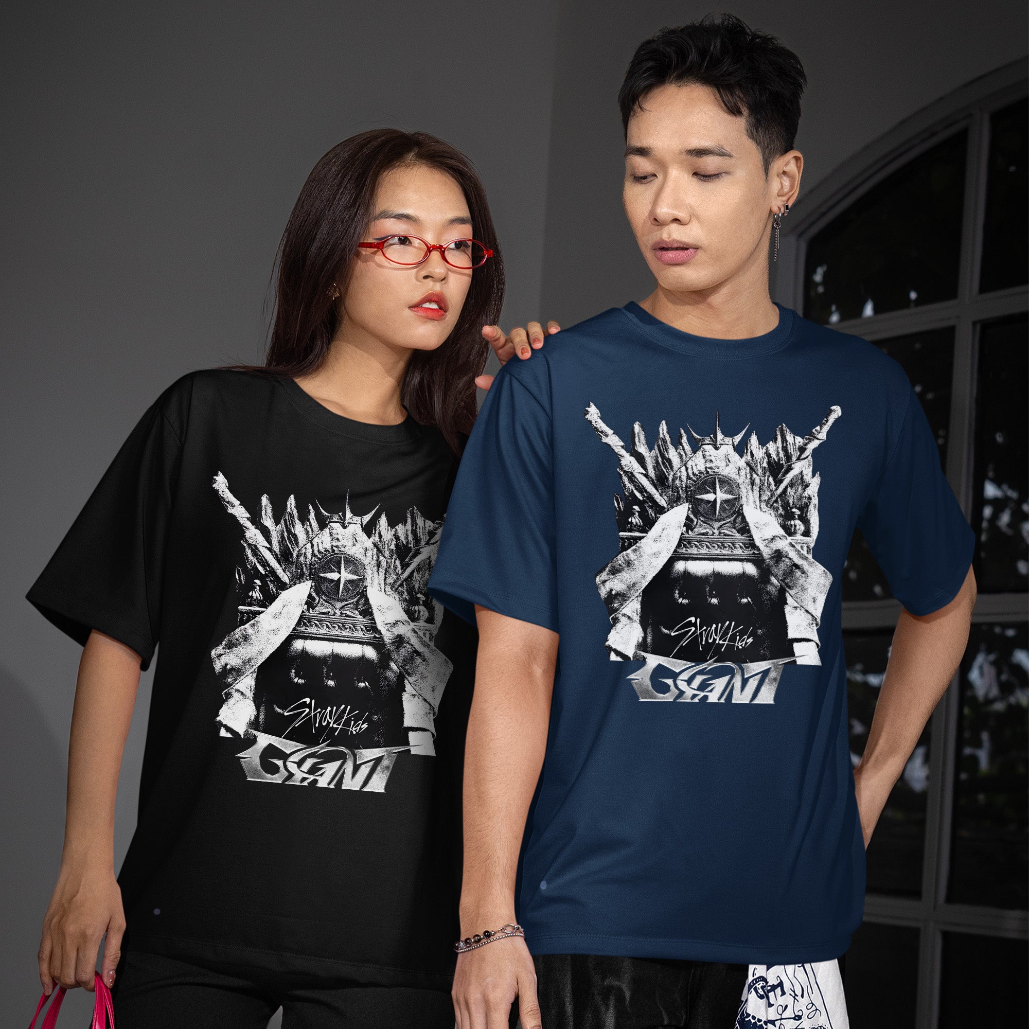 Stray Kids Giant Album Cover T-Shirt - Couple view, Y2K kpop concert tee