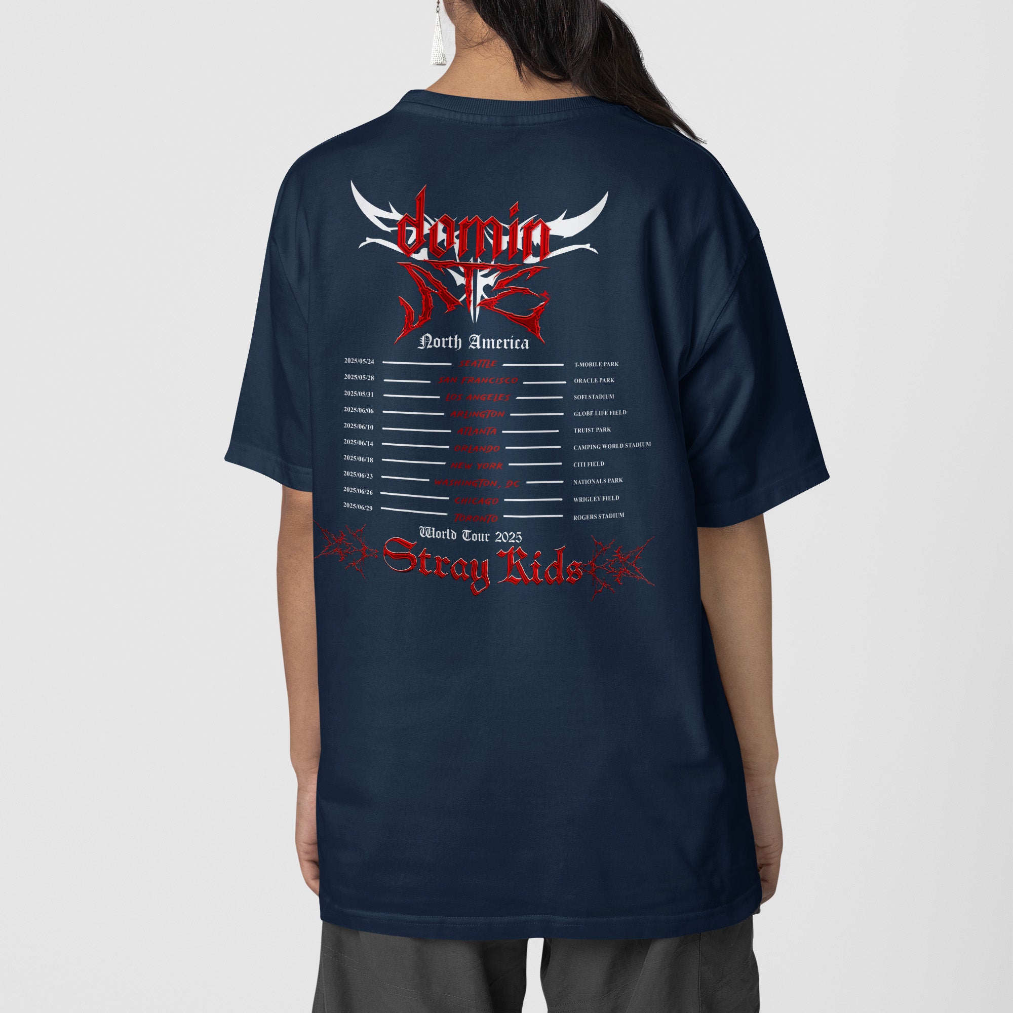 Stray Kids World Tour DominATE In US 2025 T-Shirt - Back view, Y2K kpop concert tee