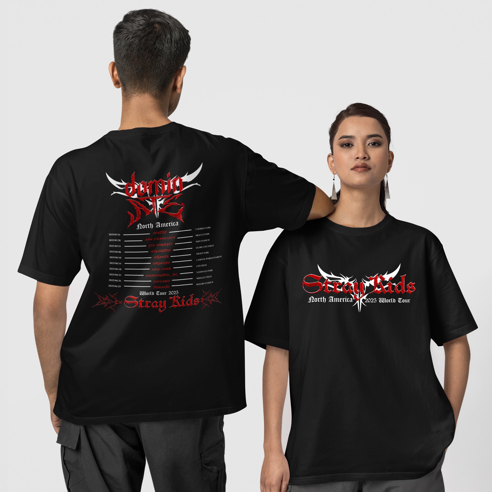 Stray Kids World Tour DominATE In US 2025 T-Shirt - Couple 1 view, Y2K kpop concert tee