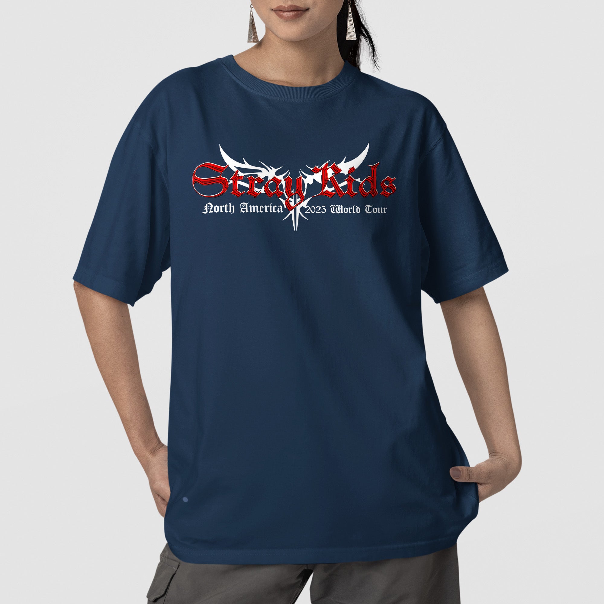 Stray Kids World Tour DominATE In US 2025 T-Shirt - Front view, Y2K kpop concert tee