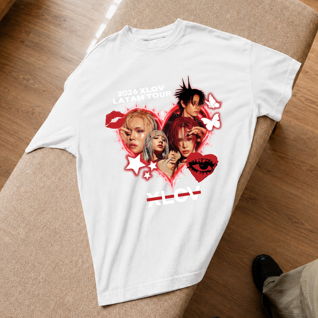 XLOV 2026 Latam Tour T-Shirt - Spread view, Y2K kpop concert tee