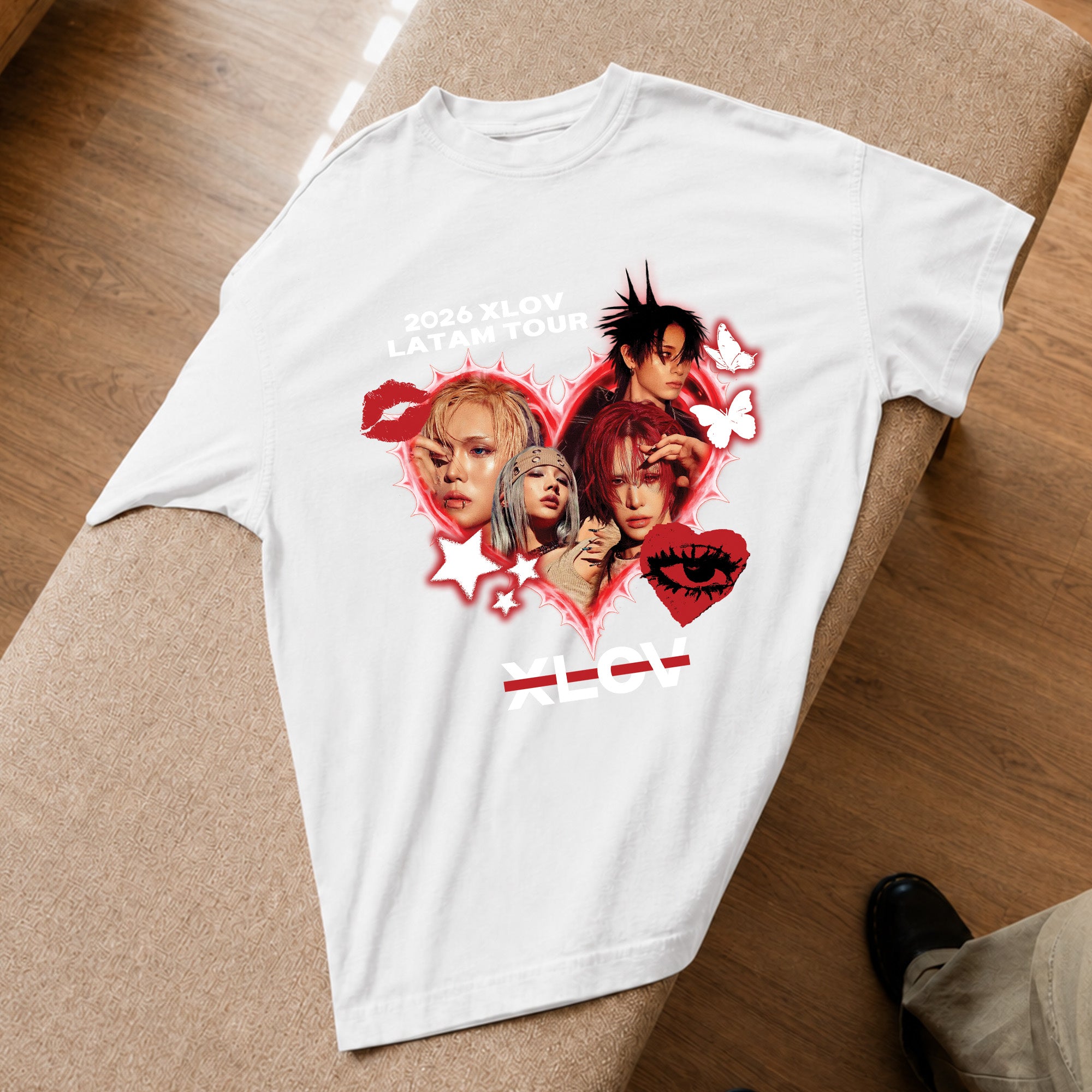 XLOV 2026 Latam Tour T-Shirt - Spread view, Y2K kpop concert tee