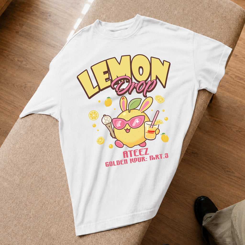 ATEEZ Lemon Drop Golden Hour T-Shirt - Spread view, Y2K kpop concert tee