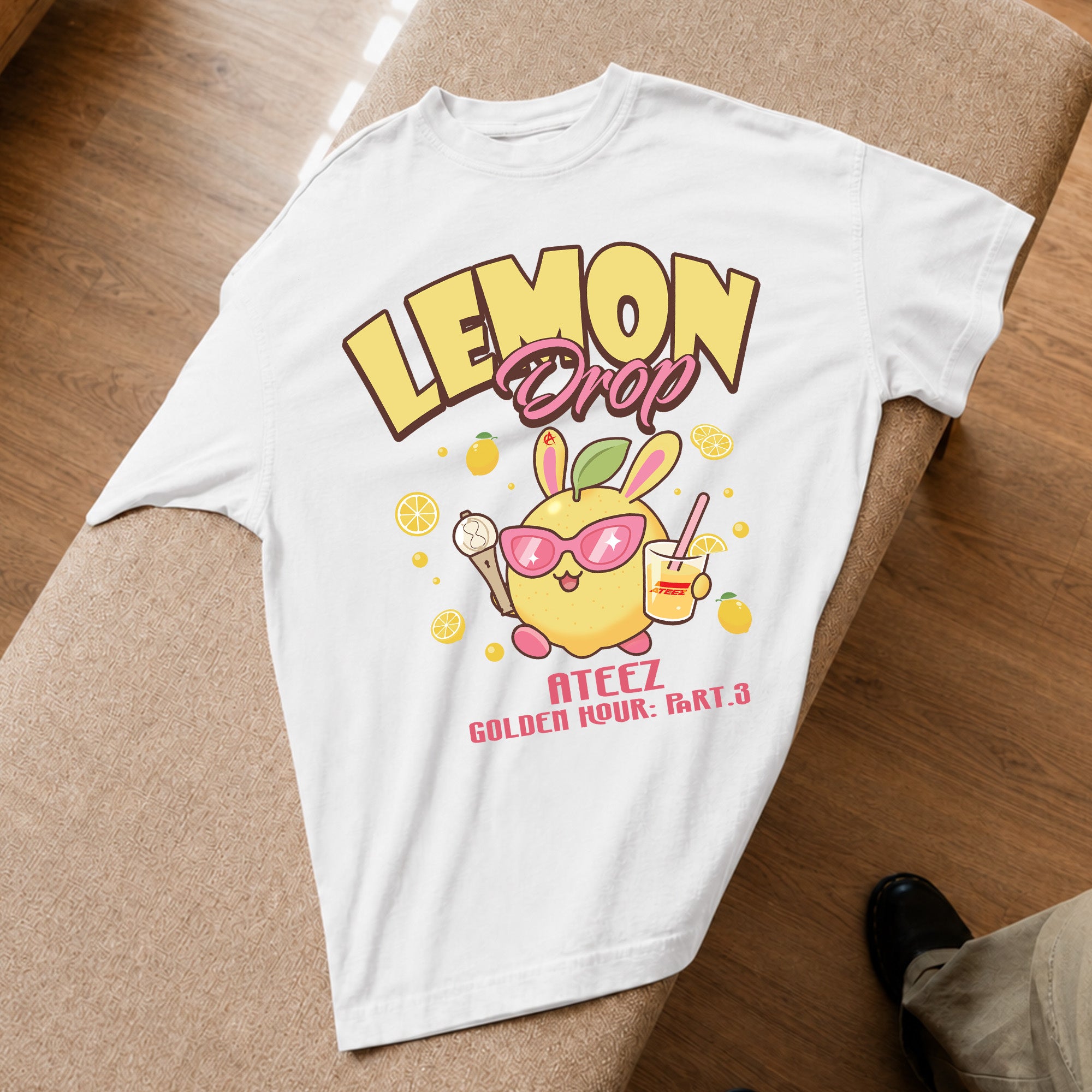 ATEEZ Lemon Drop Golden Hour T-Shirt - Spread view, Y2K kpop concert tee