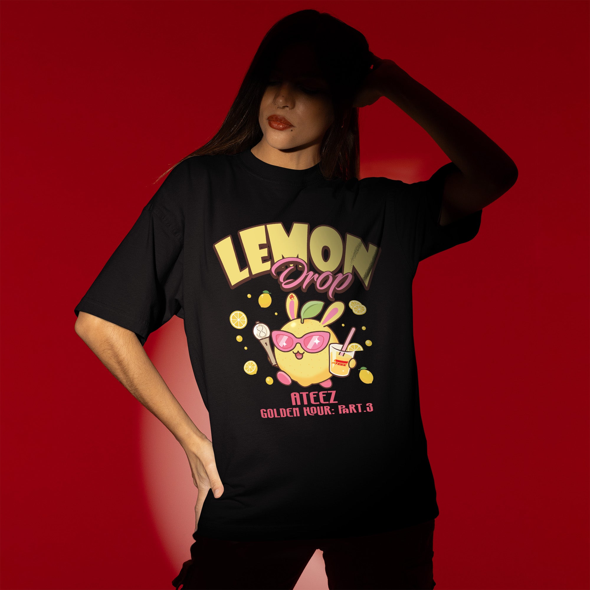 ATEEZ Lemon Drop Golden Hour T-Shirt - Women view, Y2K kpop concert tee