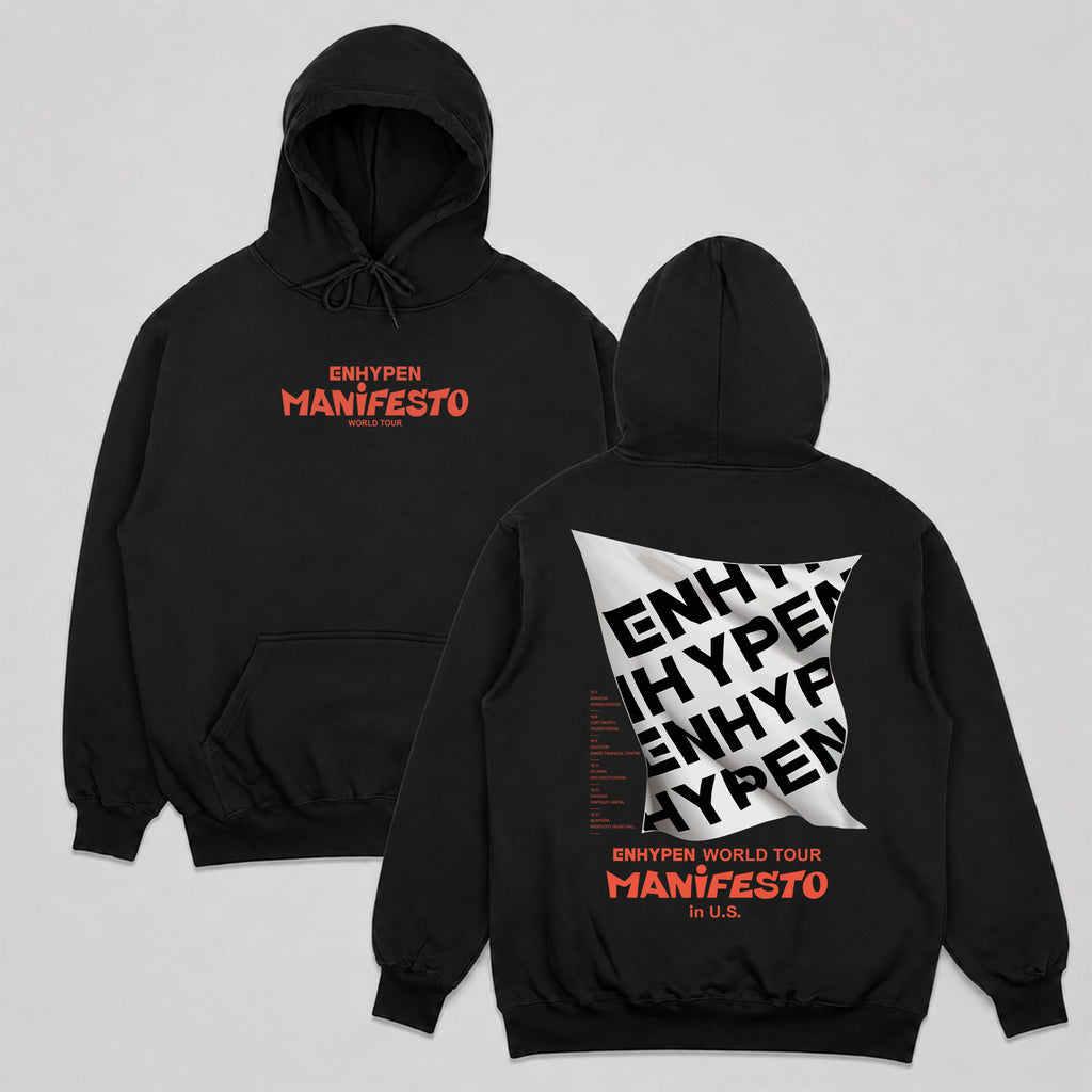 ENHYPEN Manifesto World Tour in US Hoodie - Main view, Y2K kpop concert hoodie