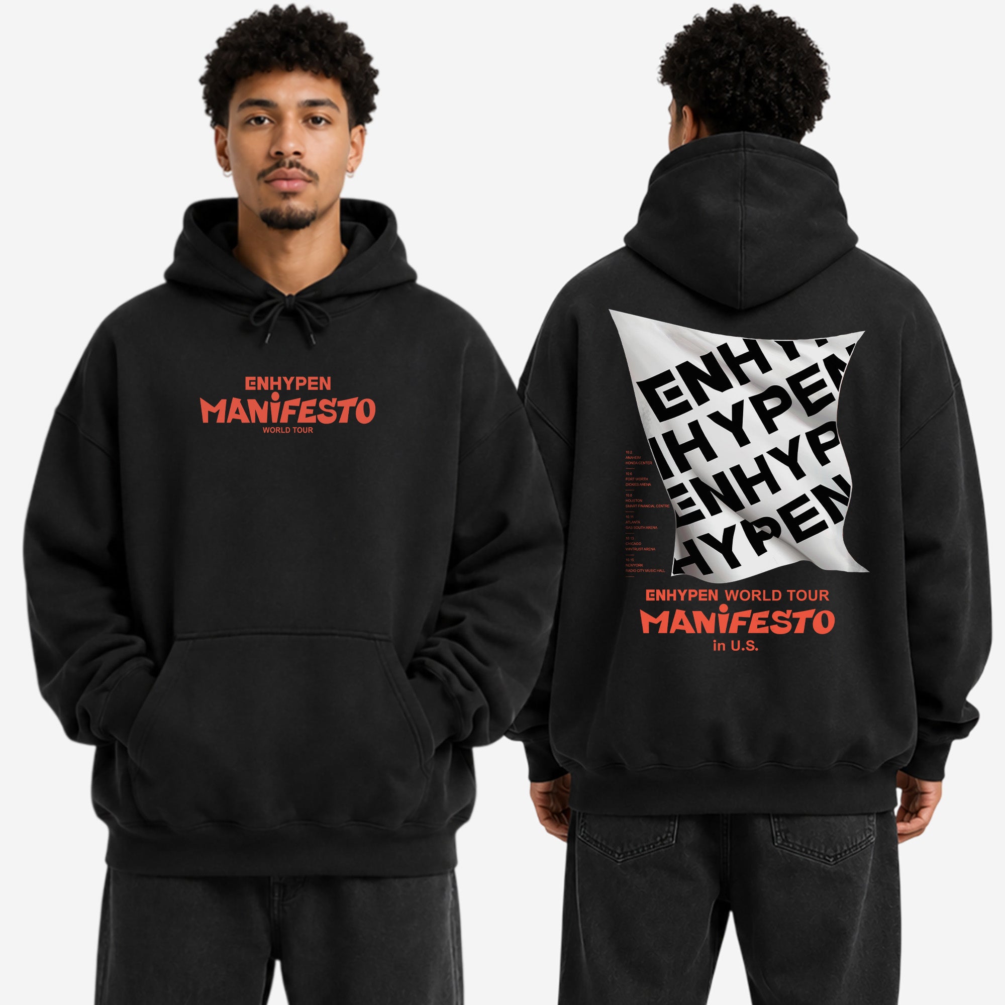 ENHYPEN Manifesto World Tour in US Hoodie - Men view, Y2K kpop concert hoodie