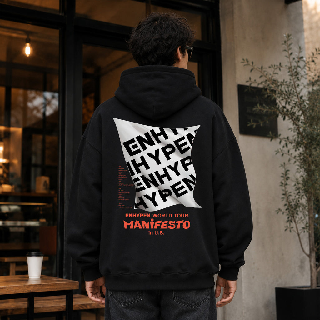 ENHYPEN Manifesto World Tour in US Hoodie - Men Back view, Y2K kpop concert hoodie