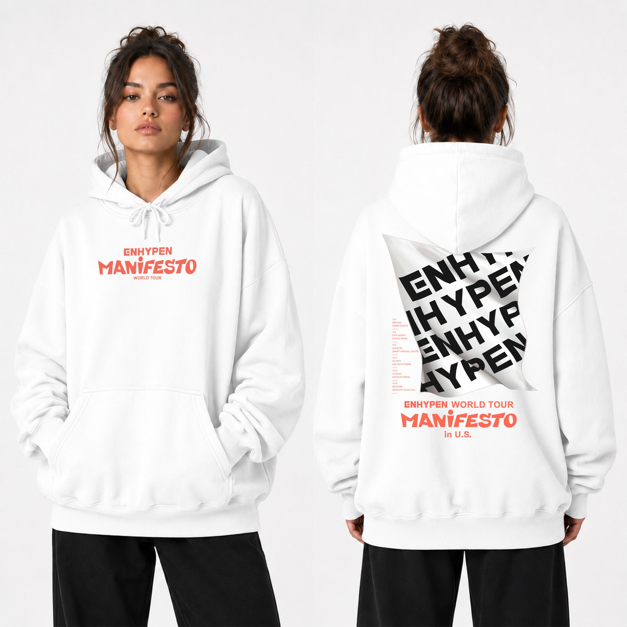 ENHYPEN Manifesto World Tour in US Hoodie - Women view, Y2K kpop concert hoodie