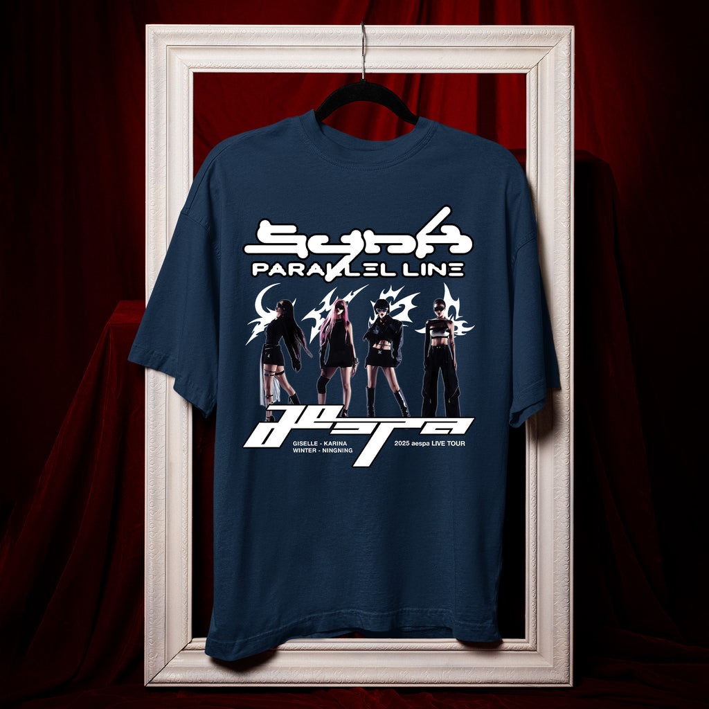 AESPA Graphic Synk Tour 2025 T-Shirt - Hang view, Y2K kpop concert tee