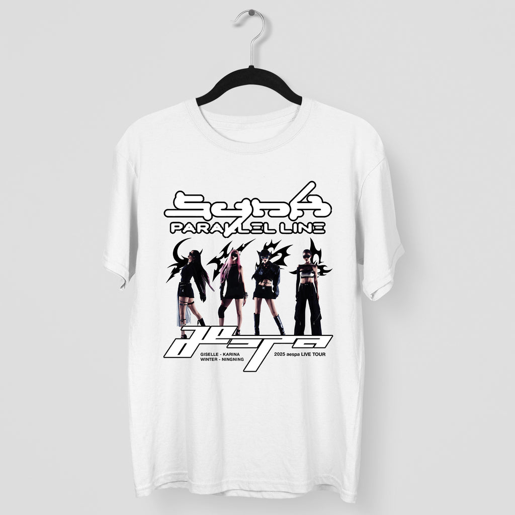 AESPA Graphic Synk Tour 2025 T-Shirt - Main view, Y2K kpop concert tee