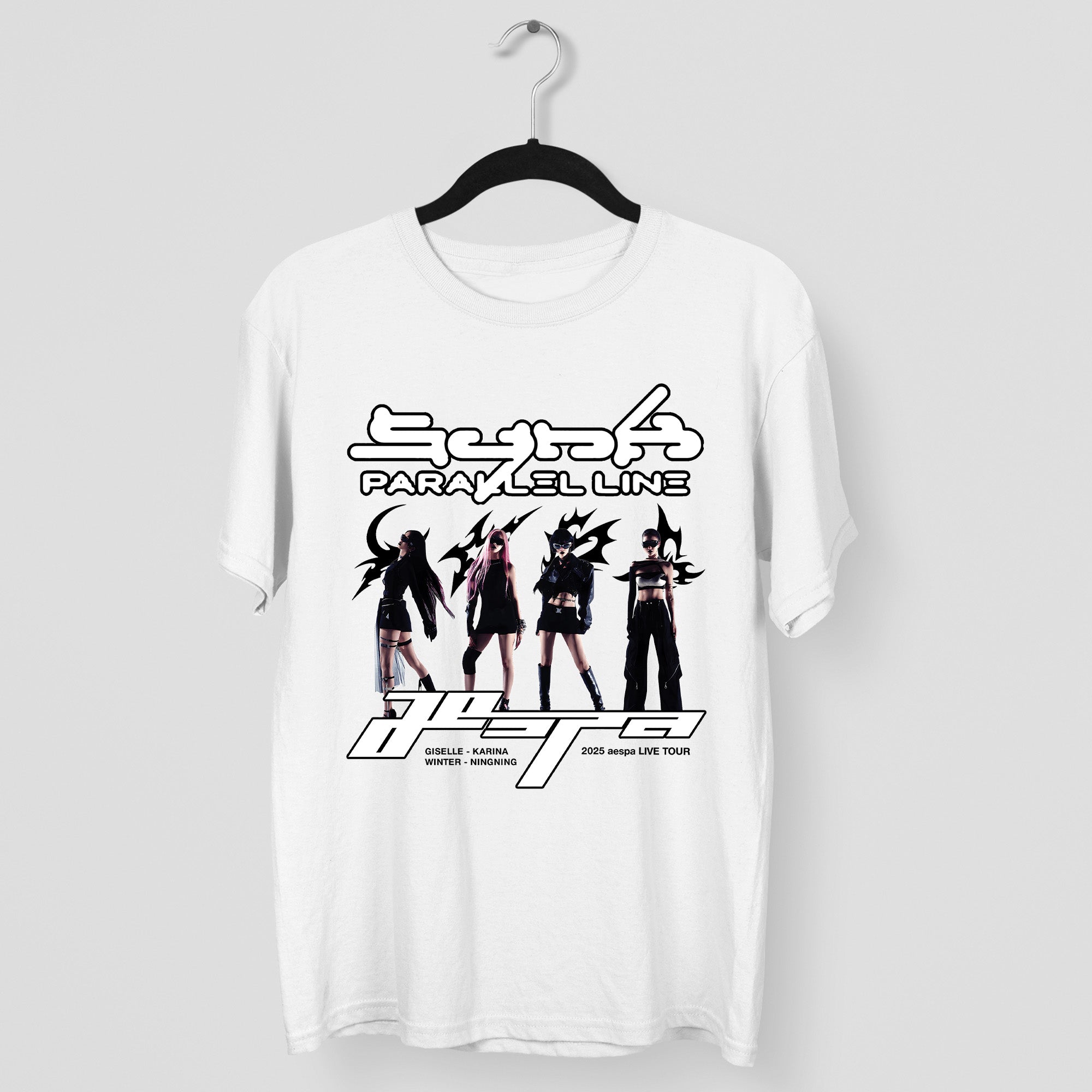 AESPA Graphic Synk Tour 2025 T-Shirt - Main view, Y2K kpop concert tee