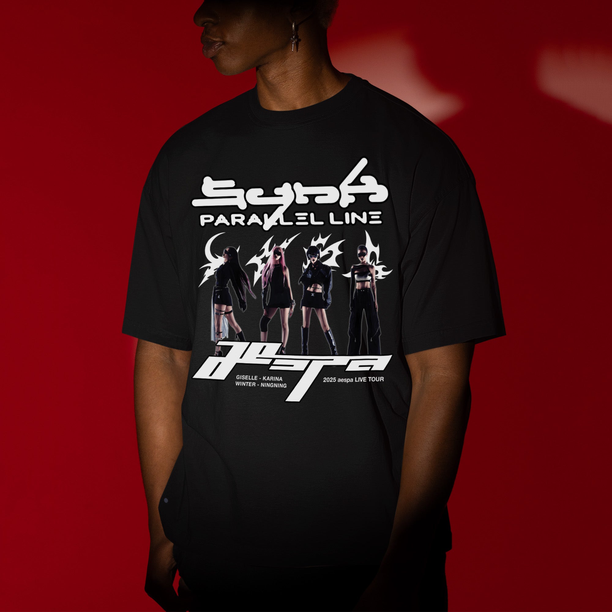 AESPA Graphic Synk Tour 2025 T-Shirt - Men view, Y2K kpop concert tee